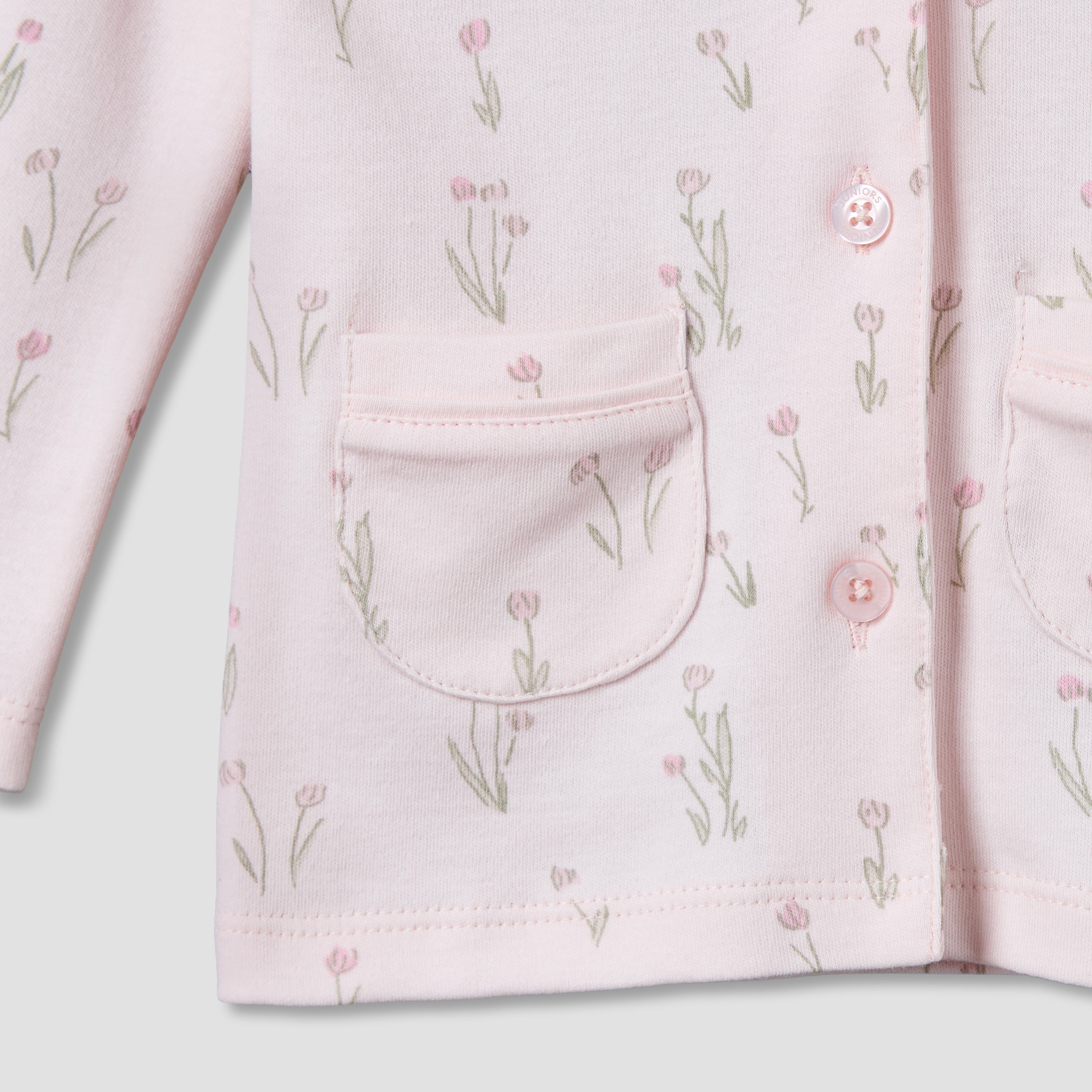 Juniors Cotton Collared Long Sleeves Pyjama Set with Floral Print
