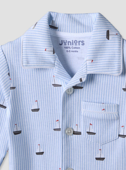 Juniors Cotton Collared Long Sleeves Pyjama Set with Nautical Print-baby-boys-clothing-nightwear-pyjamasets-image-7