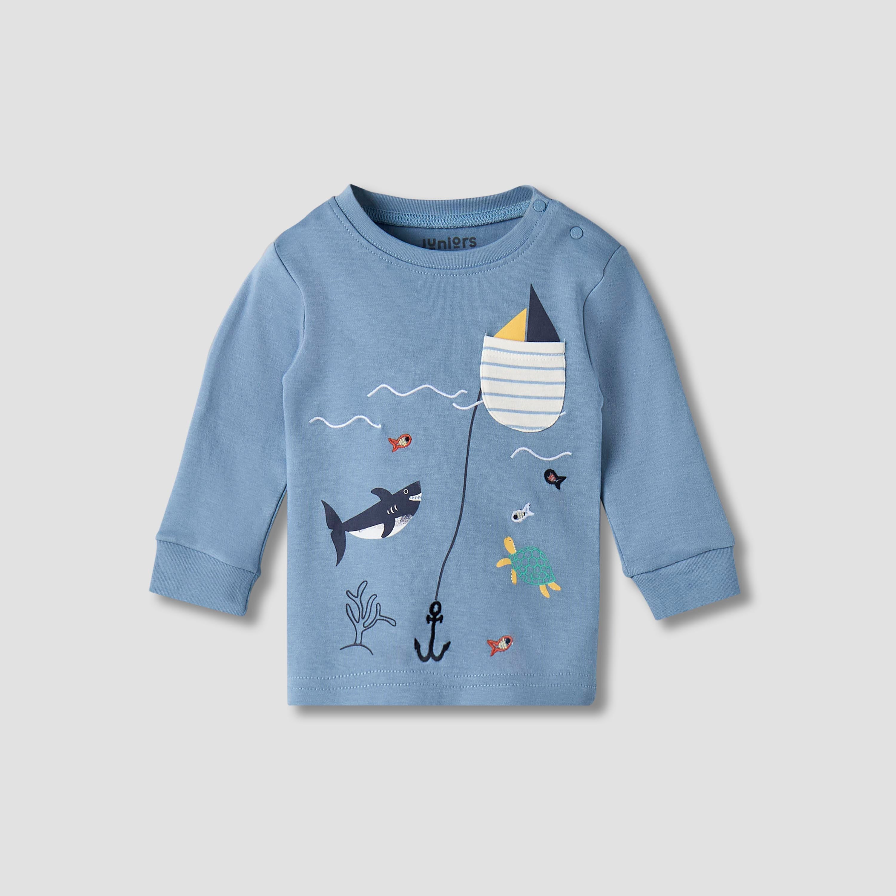 Juniors Cotton Long Sleeves Pyjama Set with Underwater Embroidery