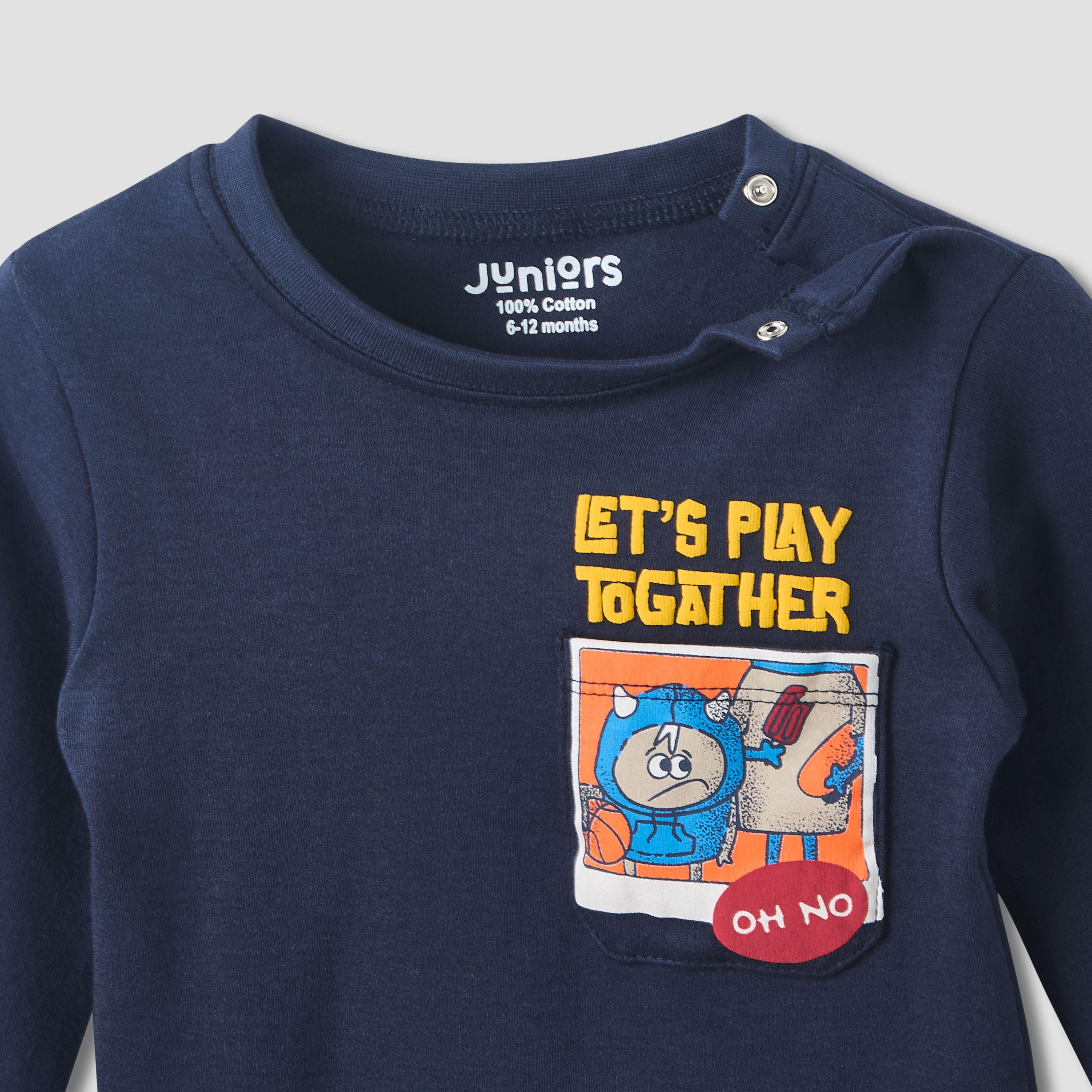 Juniors Cotton Round Neck Long Sleeves Pyjama Set with Graphic Print