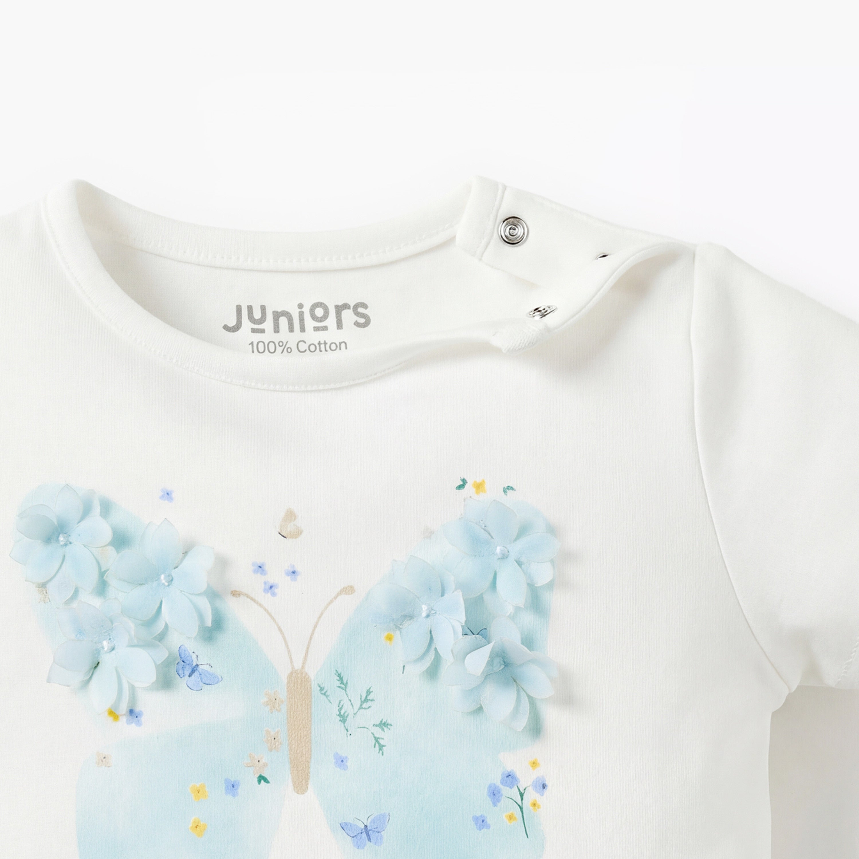 Juniors Cotton Long Sleeves Pyjama Set with Floral Applique Detail