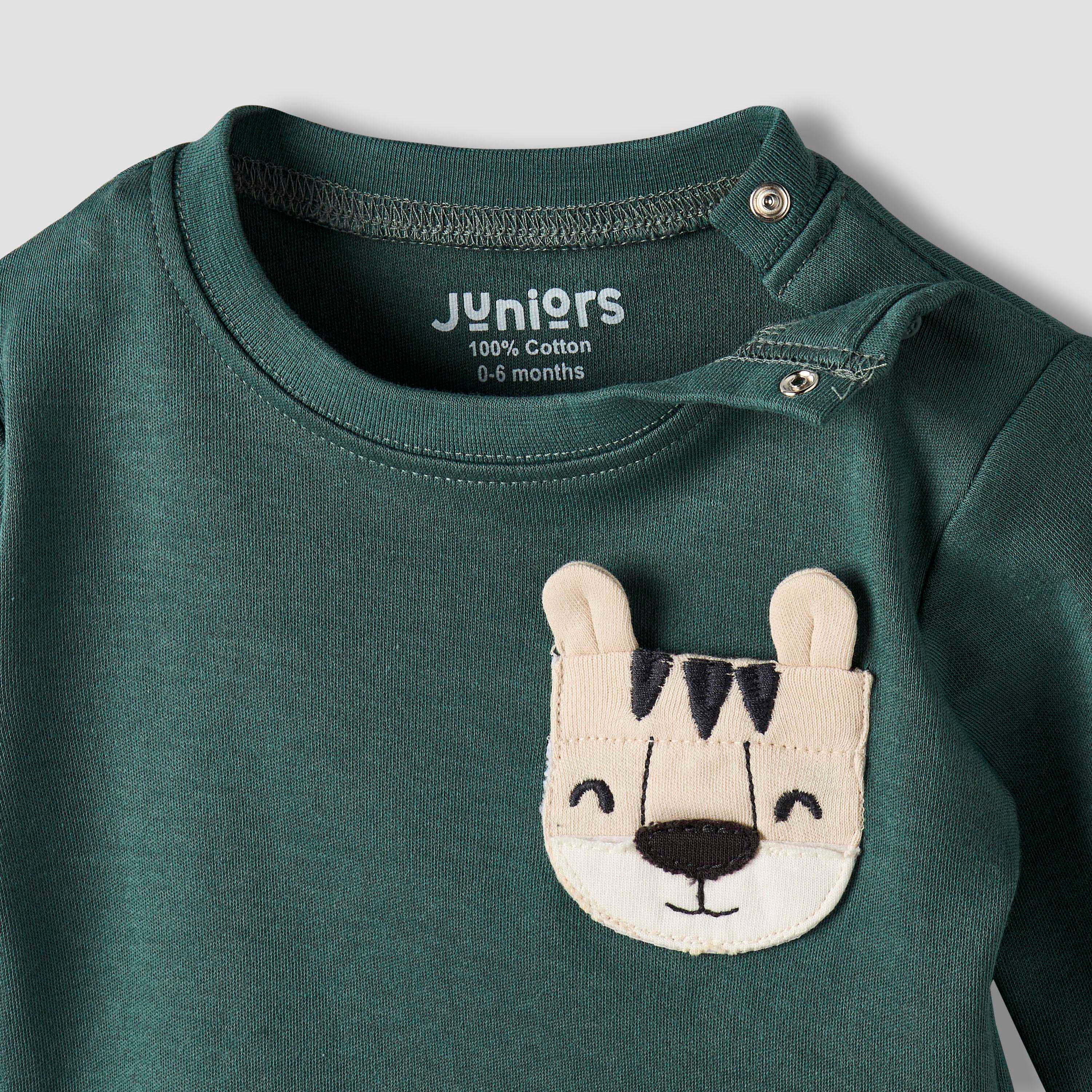 Juniors Cotton Long Sleeves Pyjama Set with Tiger Applique