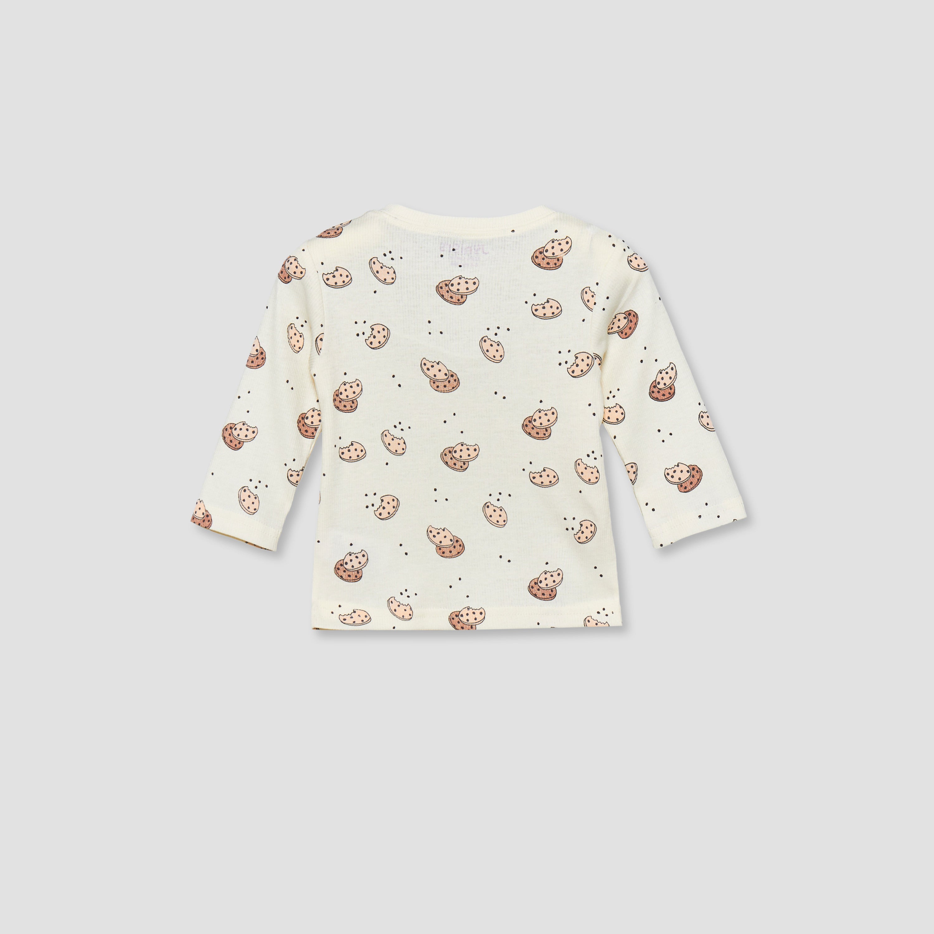 Juniors Cotton Crew Neck Long Sleeves Pyjama Set with Cookie Print