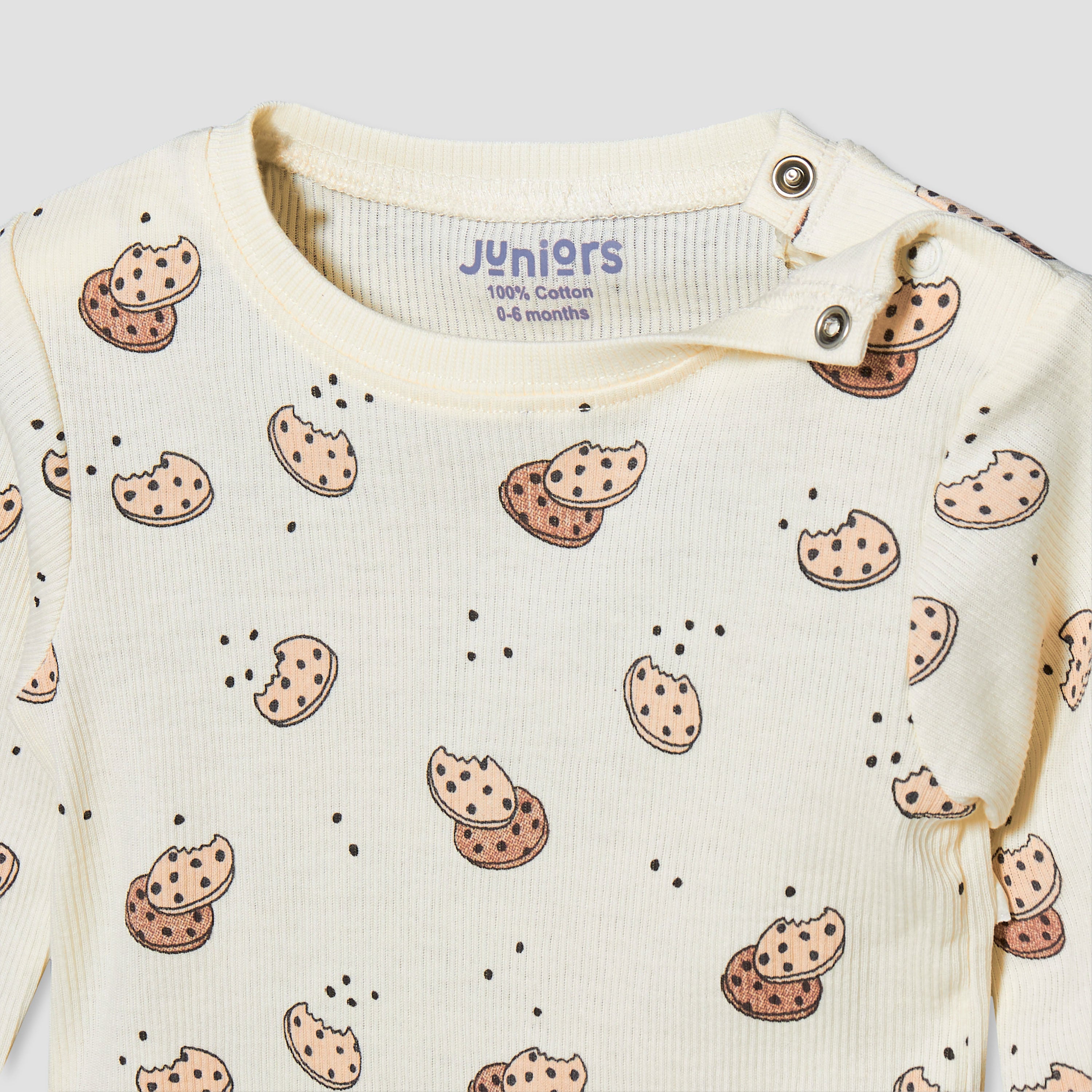 Juniors Cotton Crew Neck Long Sleeves Pyjama Set with Cookie Print