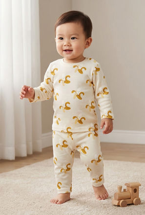 Juniors Cotton Round Neck Long Sleeves Pyjama Set with Banana Print