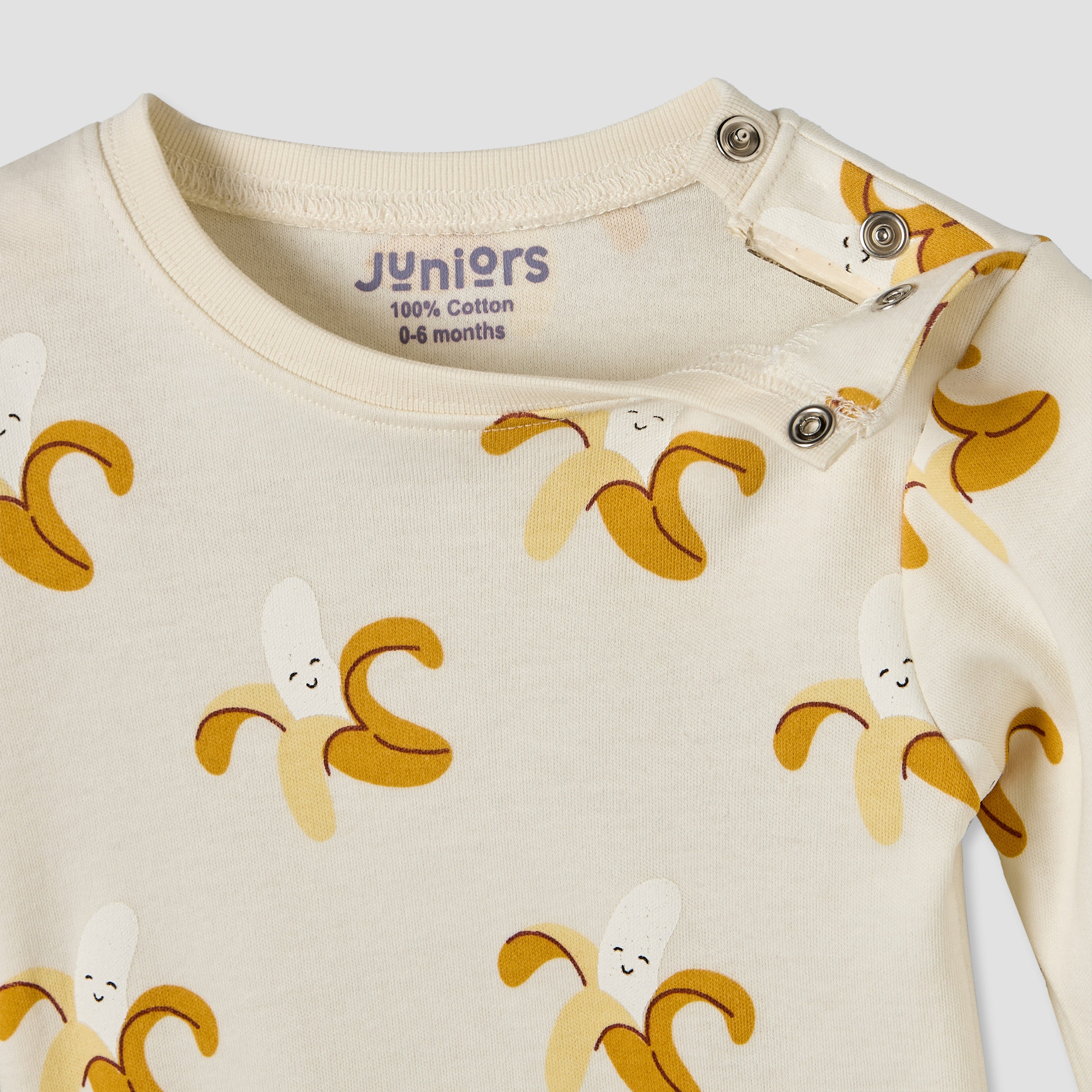 Juniors Cotton Round Neck Long Sleeves Pyjama Set with Banana Print