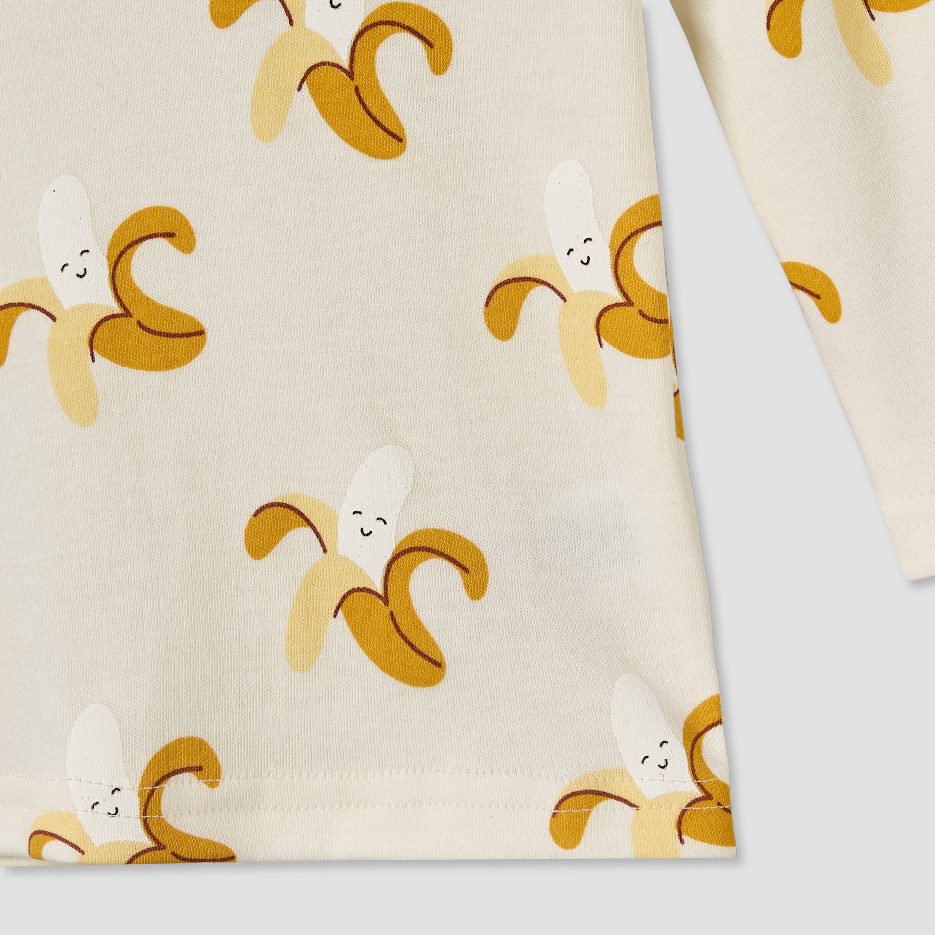 Juniors Cotton Round Neck Long Sleeves Pyjama Set with Banana Print