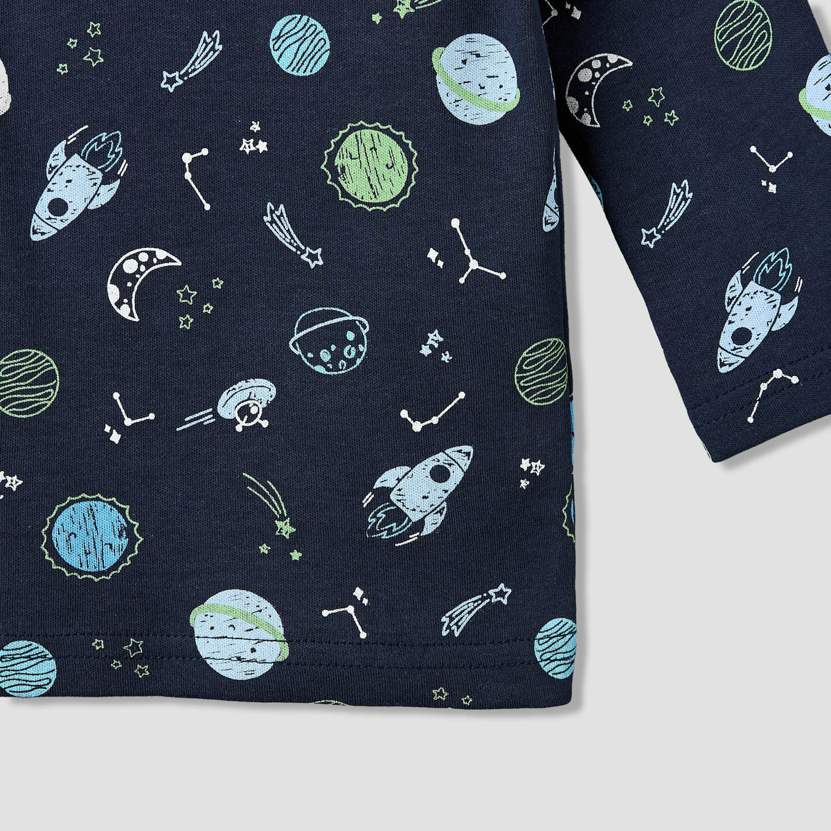 Pack of 4 Juniors Cotton Crew Neck Long Sleeves Pyjama Set with Space Print