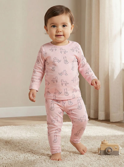 Juniors Pyjama Set with Bear Print - Cotton - Long Sleeves - Crew Neck-baby-boys-clothing-nightwear-pyjamasets-image-1