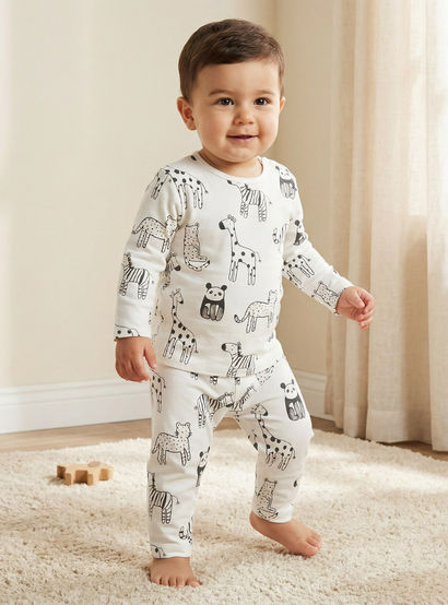 Juniors Animal Print T-shirt and Pyjama Set-baby-girls-clothing-nightwear-pyjamasets-image-1