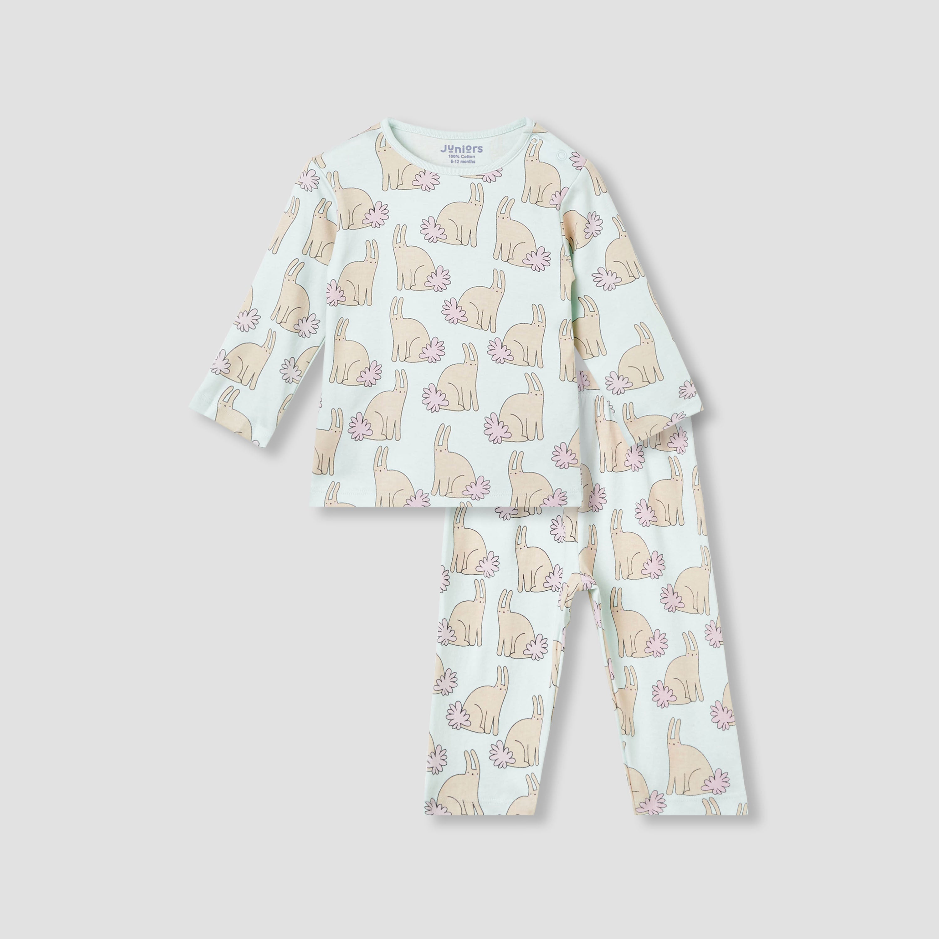 Juniors Bunny Print T-shirt and Pyjama Set - Orange / 12-18 mths