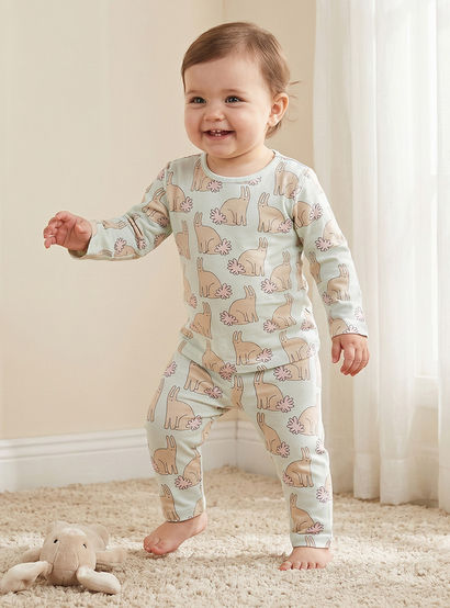 Juniors Bunny Print T-shirt and Pyjama Set-baby-girls-clothing-nightwear-pyjamasets-image-2