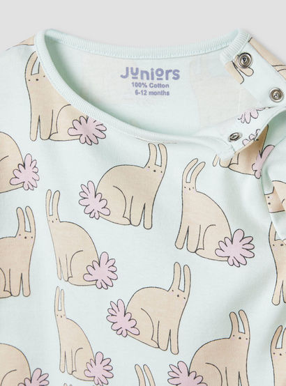 Juniors Bunny Print T-shirt and Pyjama Set-baby-girls-clothing-nightwear-pyjamasets-image-5