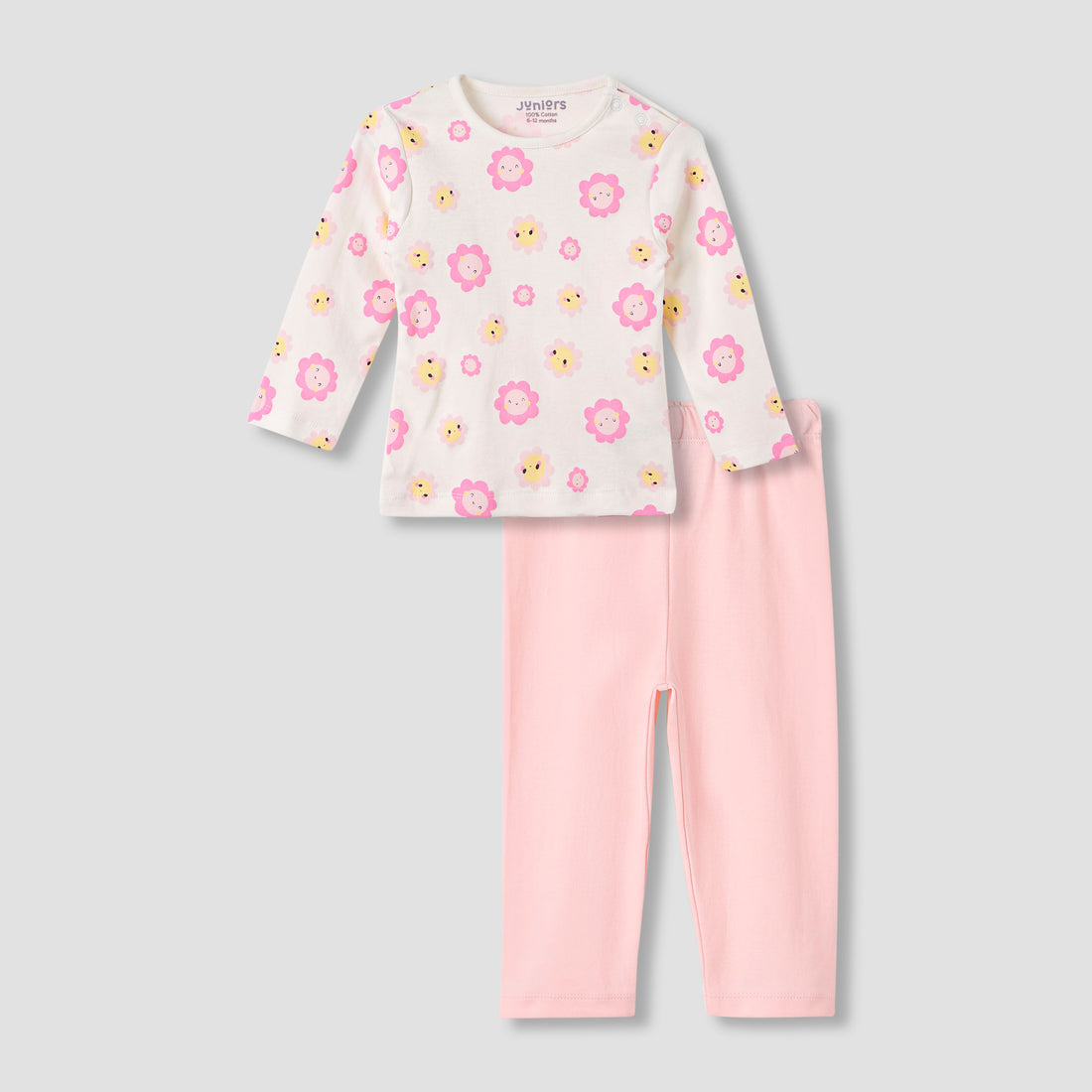 Juniors Smiley Print T-shirt and Pyjama Set - Pink / 12-18 mths