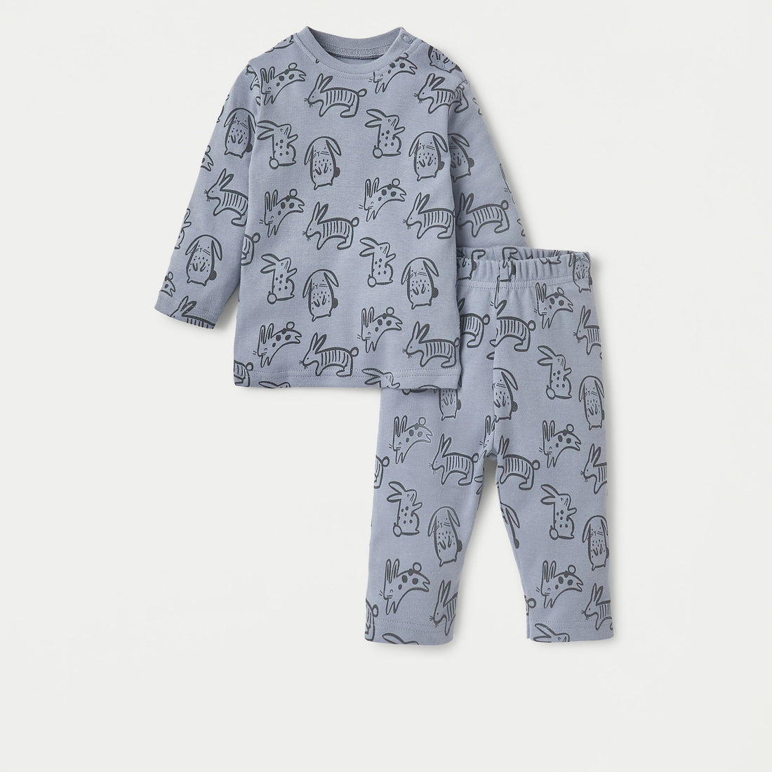 Juniors Bunny Print Long Sleeves T-shirt and Pyjama Set - Blue / 18-24 mths