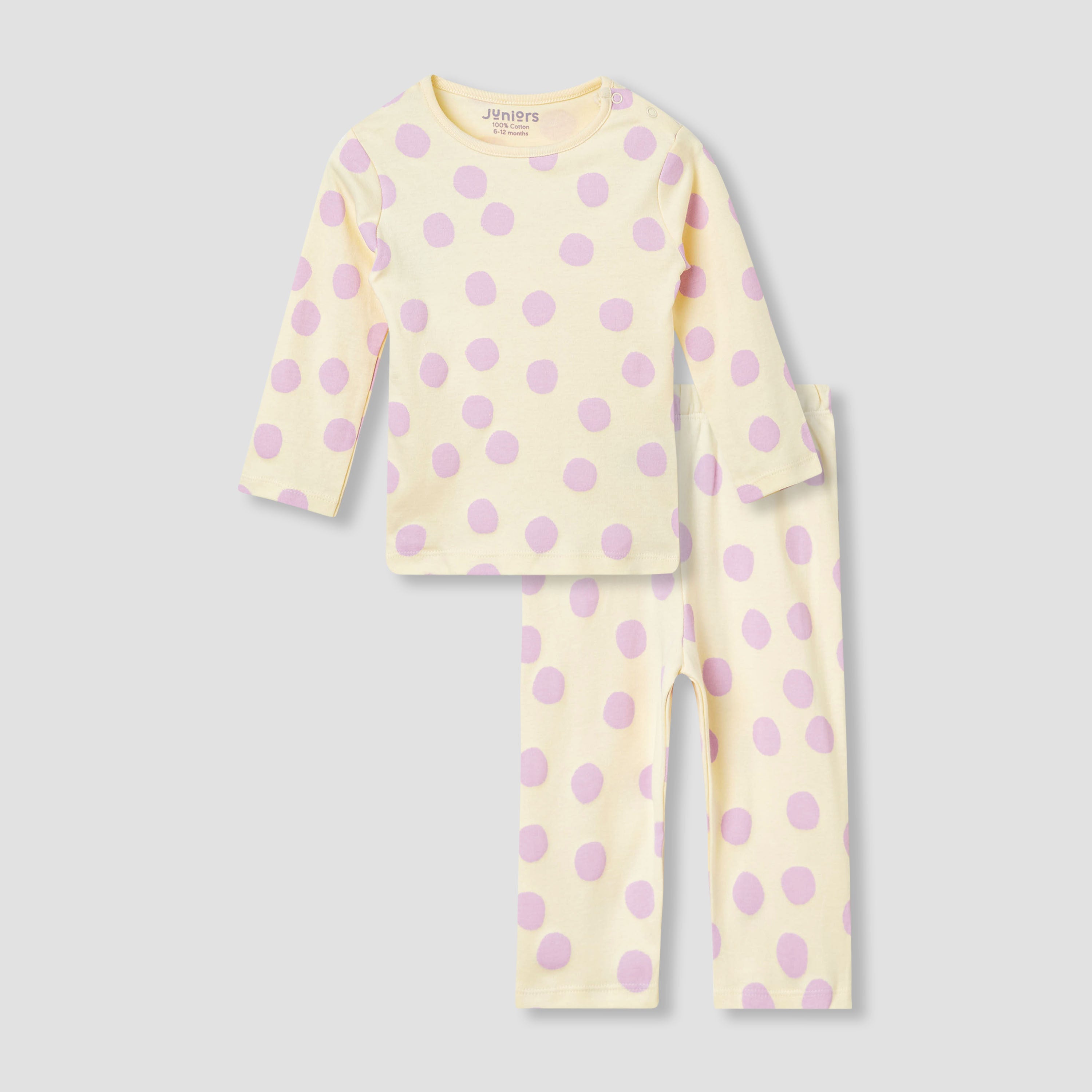 Juniors Polka Dot Print T-shirt and Pyjama Set - Yellow / 12-18 mths