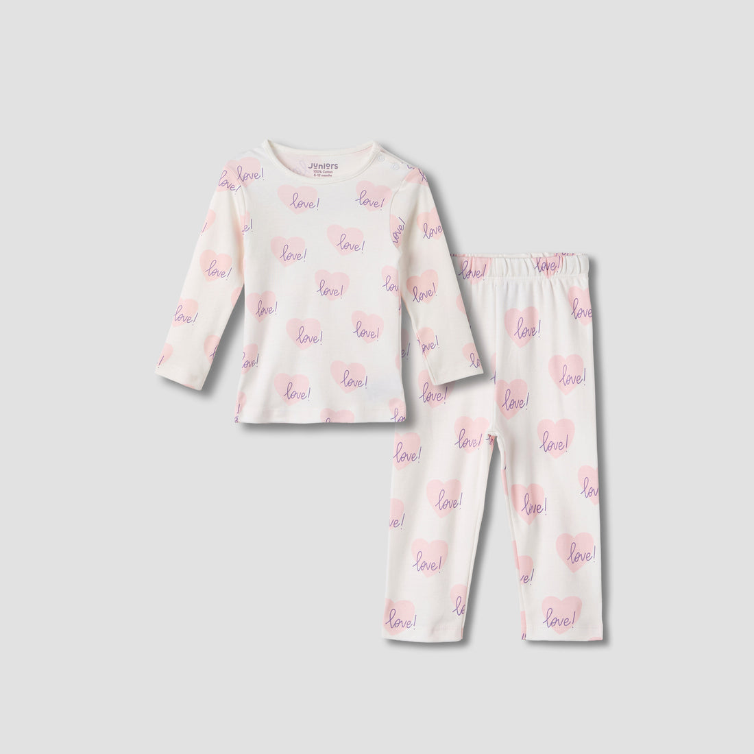 Juniors Heart Print T-shirt and Pyjama Set - White / 12-18 mths