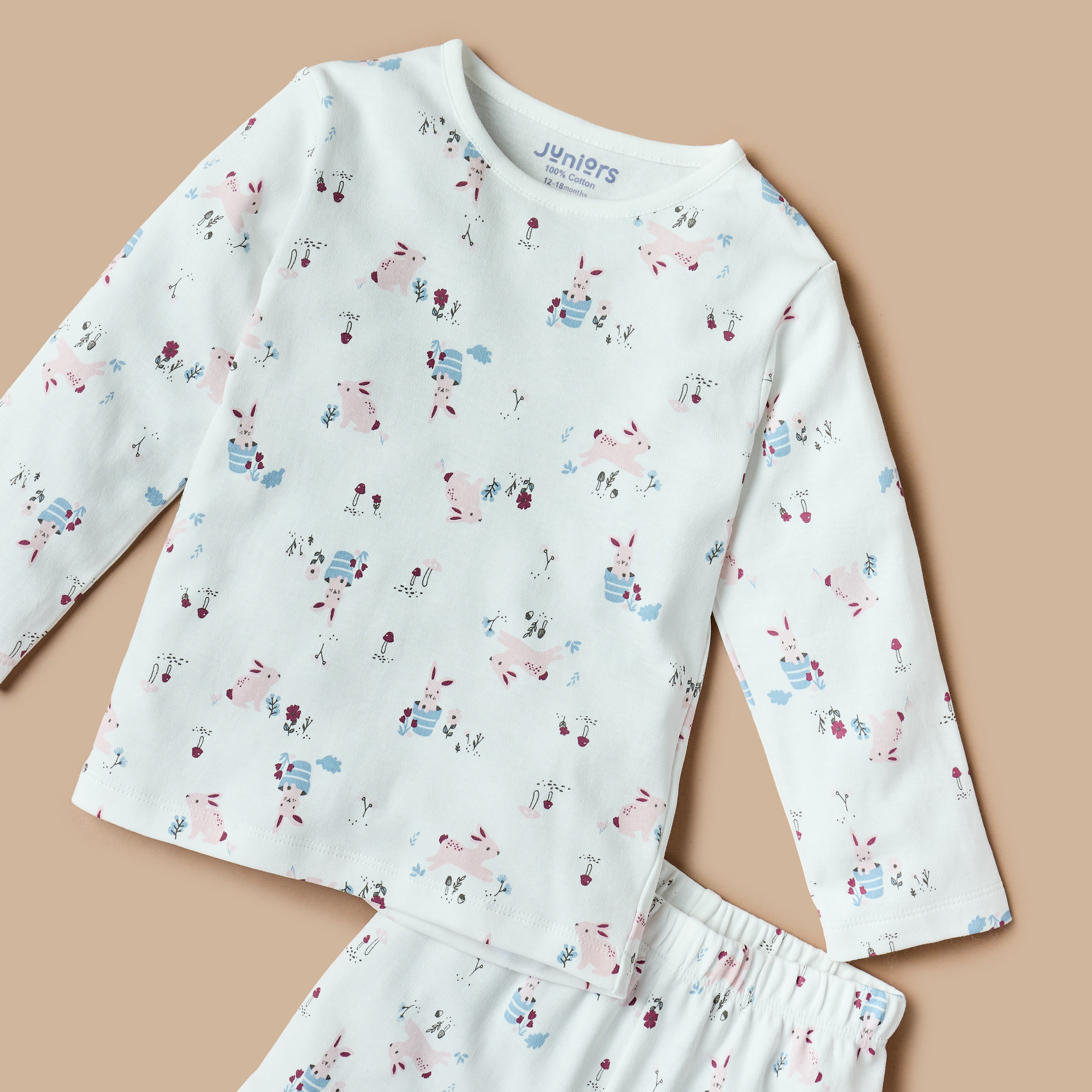 Juniors All-Over Bunny Print T-shirt and Pyjama Set