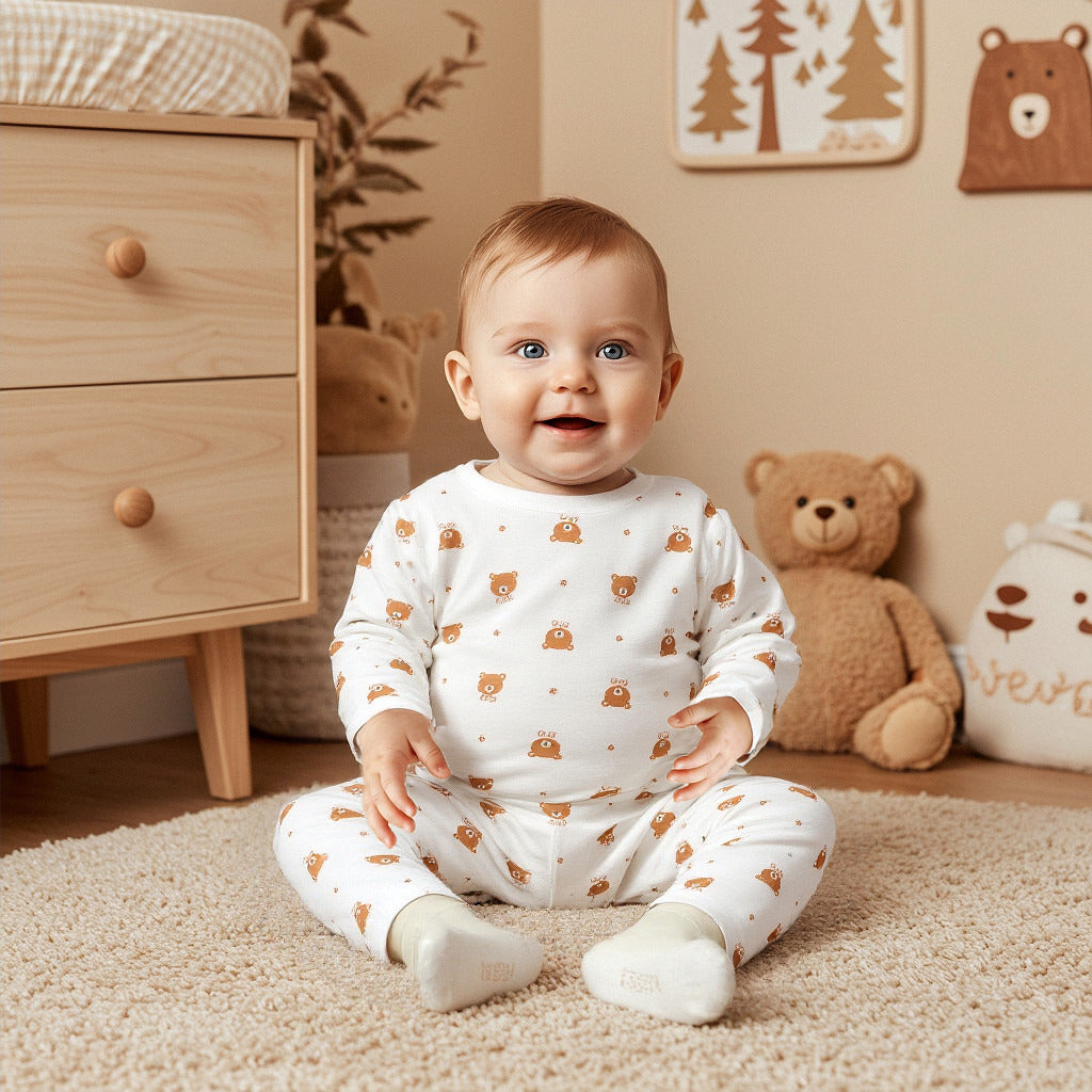 Juniors Bear Print Long Sleeves T-shirt and Pyjama Set