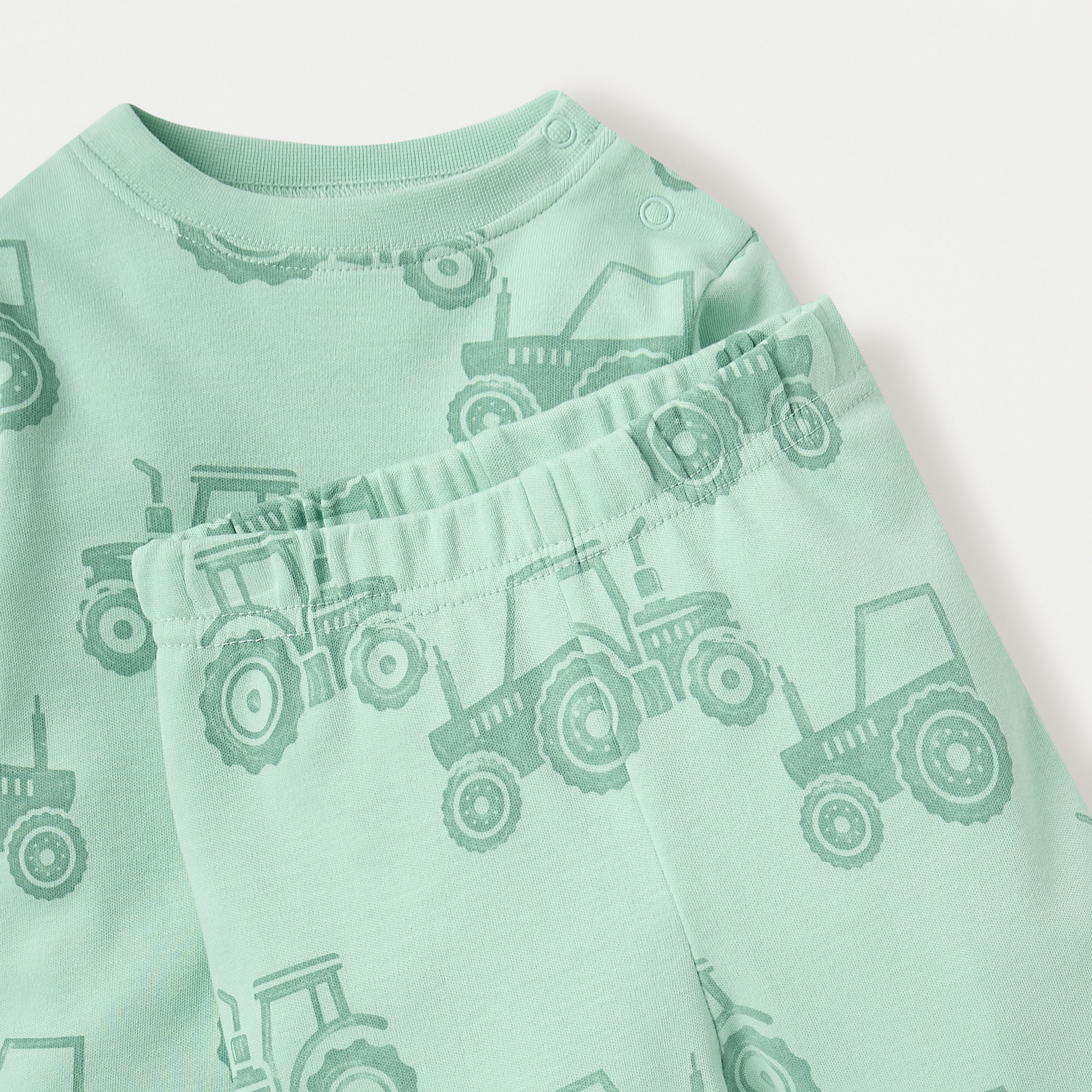 Juniors Tractor Print Long Sleeves T-shirt and Pyjama Set