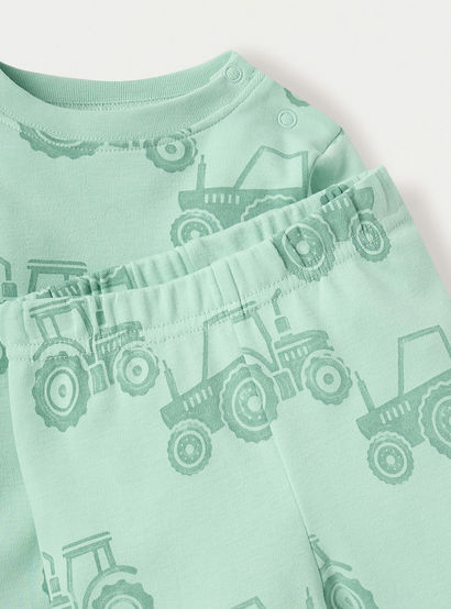 Juniors Tractor Print Long Sleeves T-shirt and Pyjama Set-baby-boys-clothing-nightwear-pyjamasets-image-4