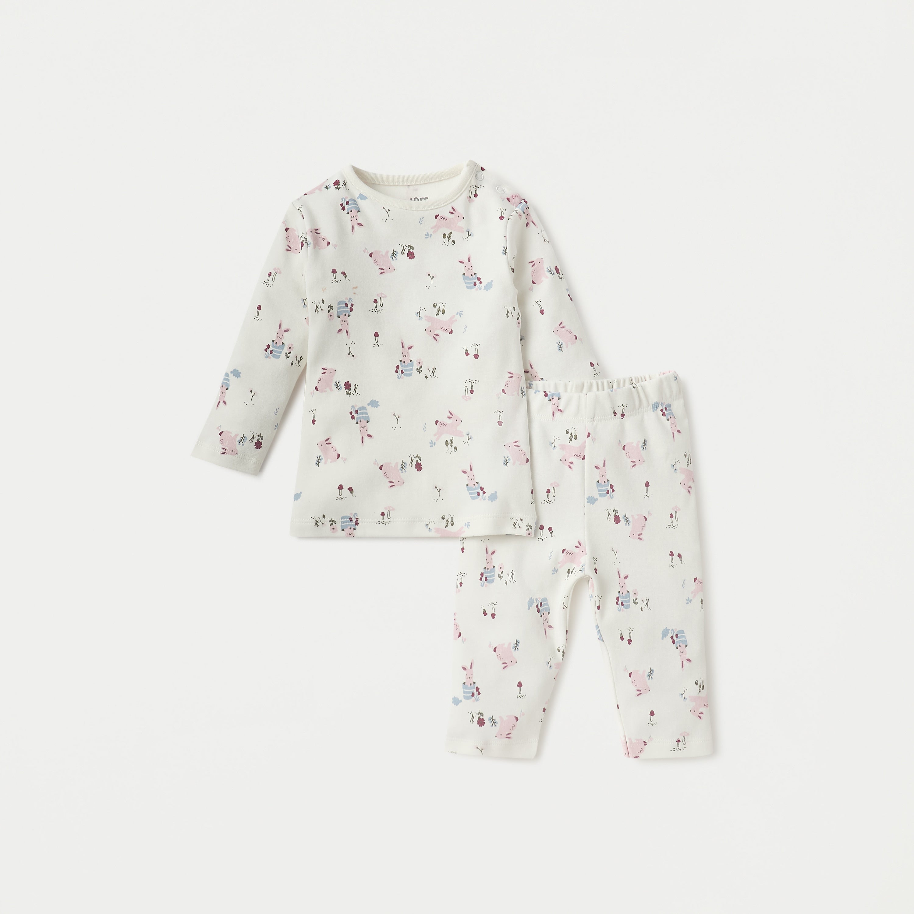 Juniors Printed Long Sleeves T-shirt and Pyjama Set - White / 18-24 mths