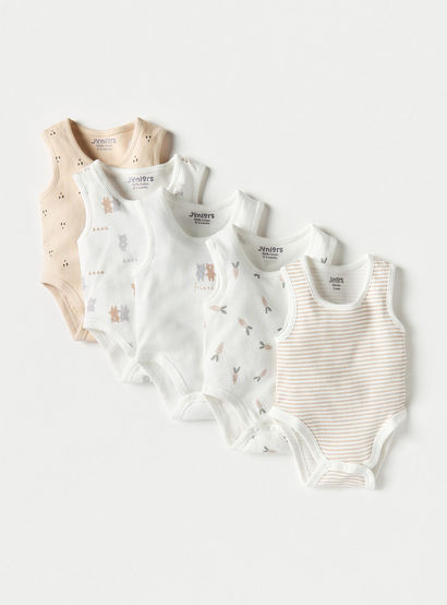 Juniors Printed Sleeveless Bodysuit - Set of 5-baby-girls-clothing-bodysuits-image-1