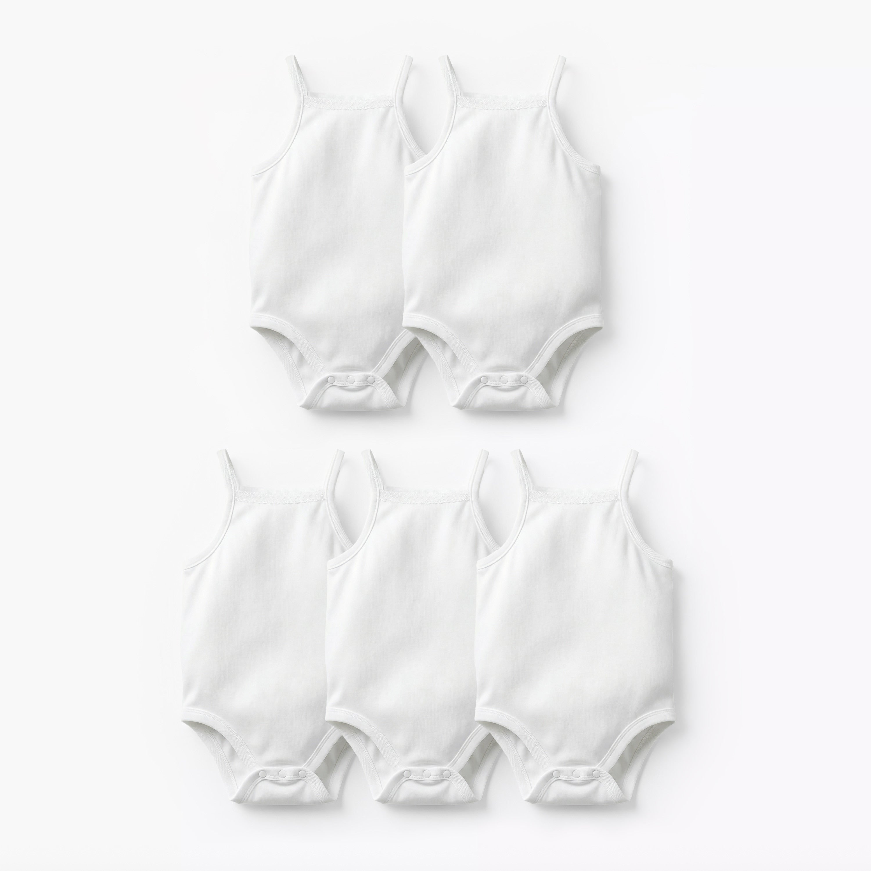 Giggles Solid Sleeveless Bodysuit - Set of 5 - White / 12-18 mths