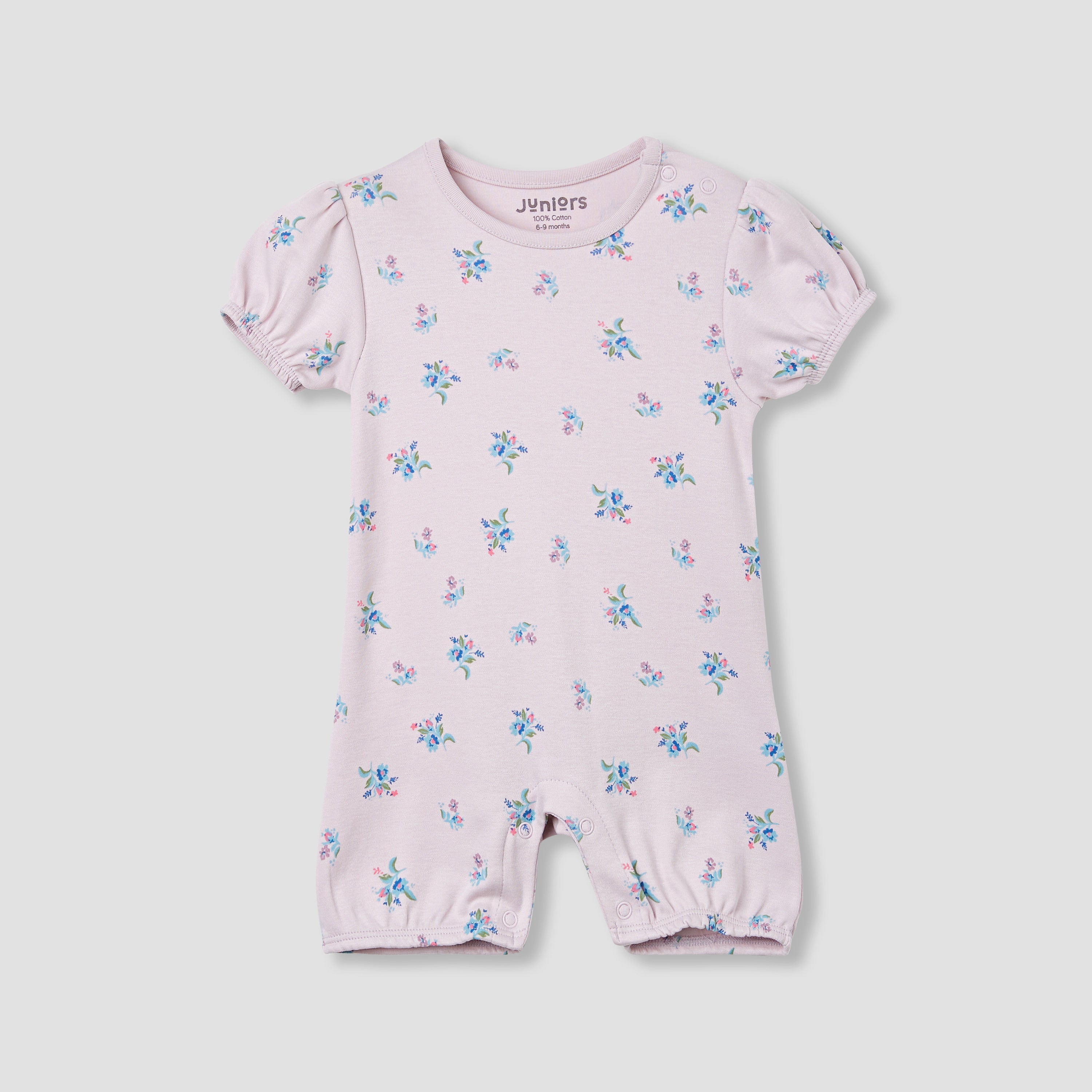 Juniors Floral Print Romper with Puff Sleeves - Set of 4