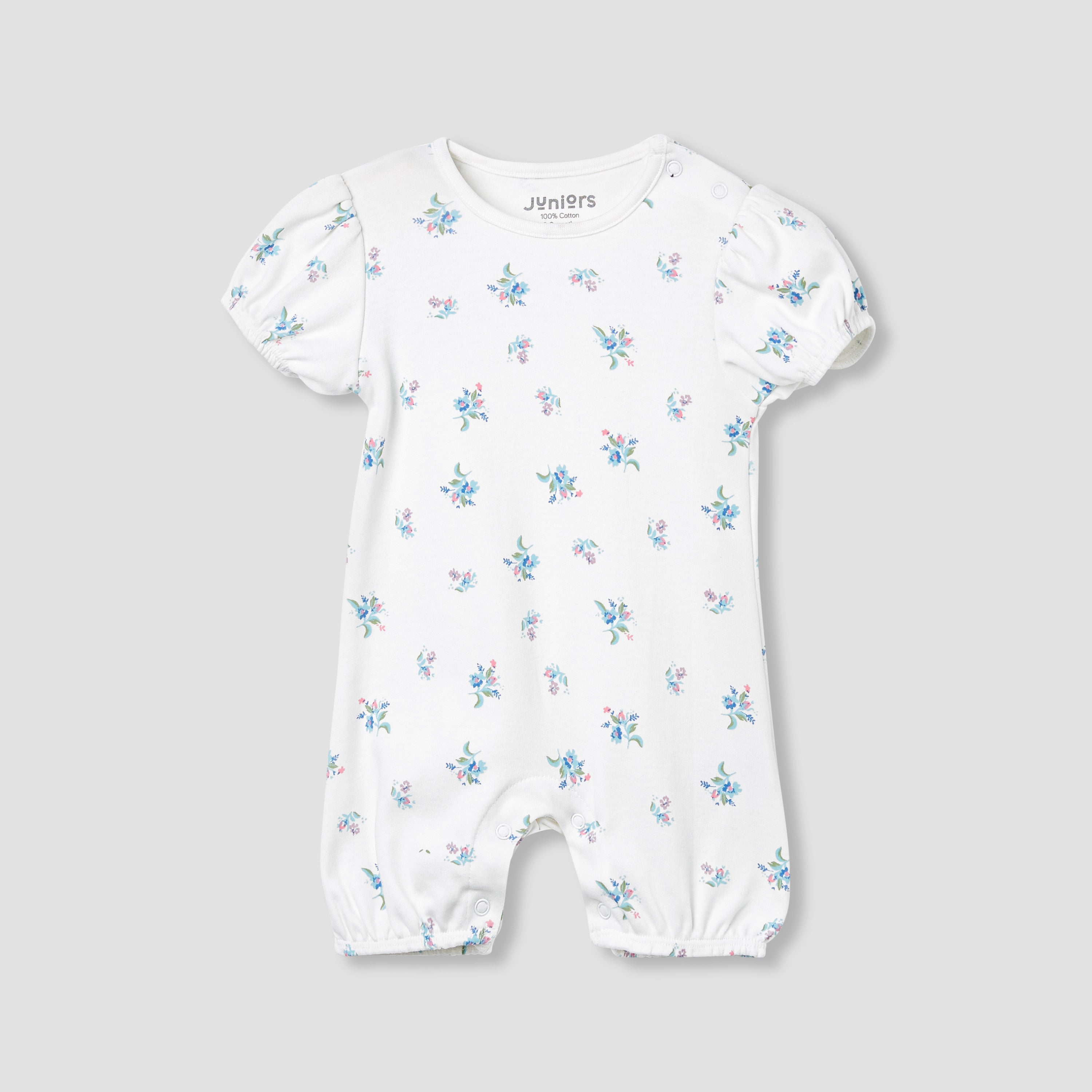 Juniors Floral Print Romper with Puff Sleeves - Set of 4