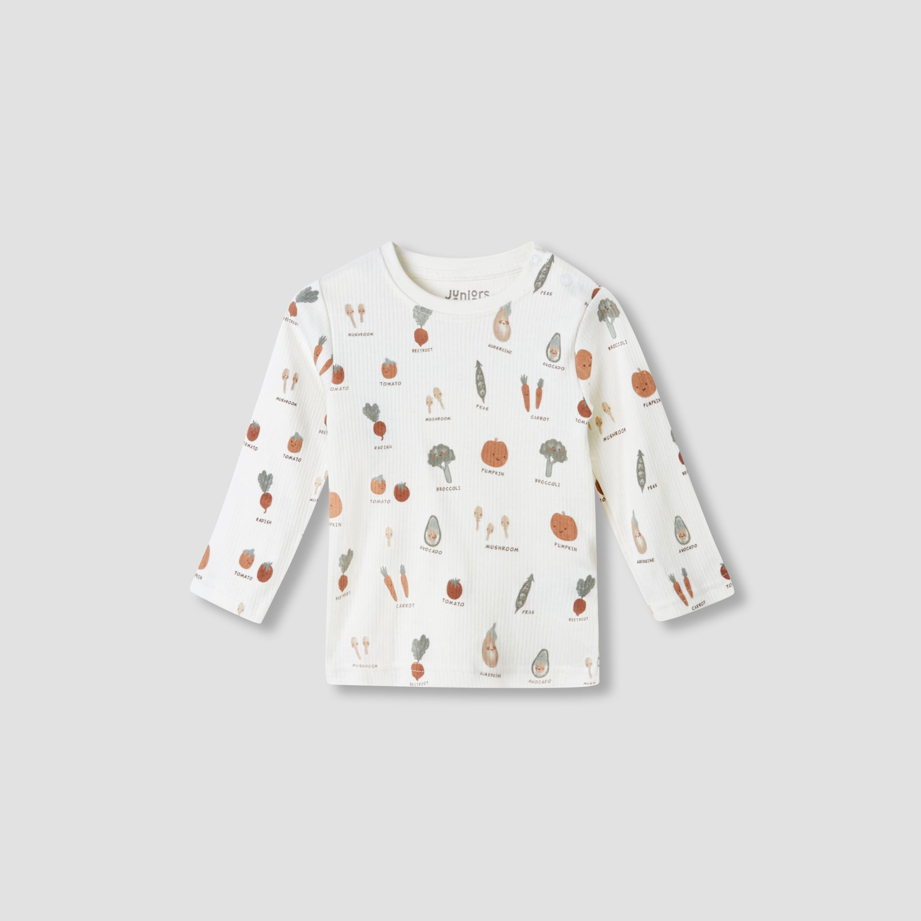 Juniors Boys T-shirt and Dungaree Set with Vegetable Print - Cotton - Long Sleeves - Crew Neck