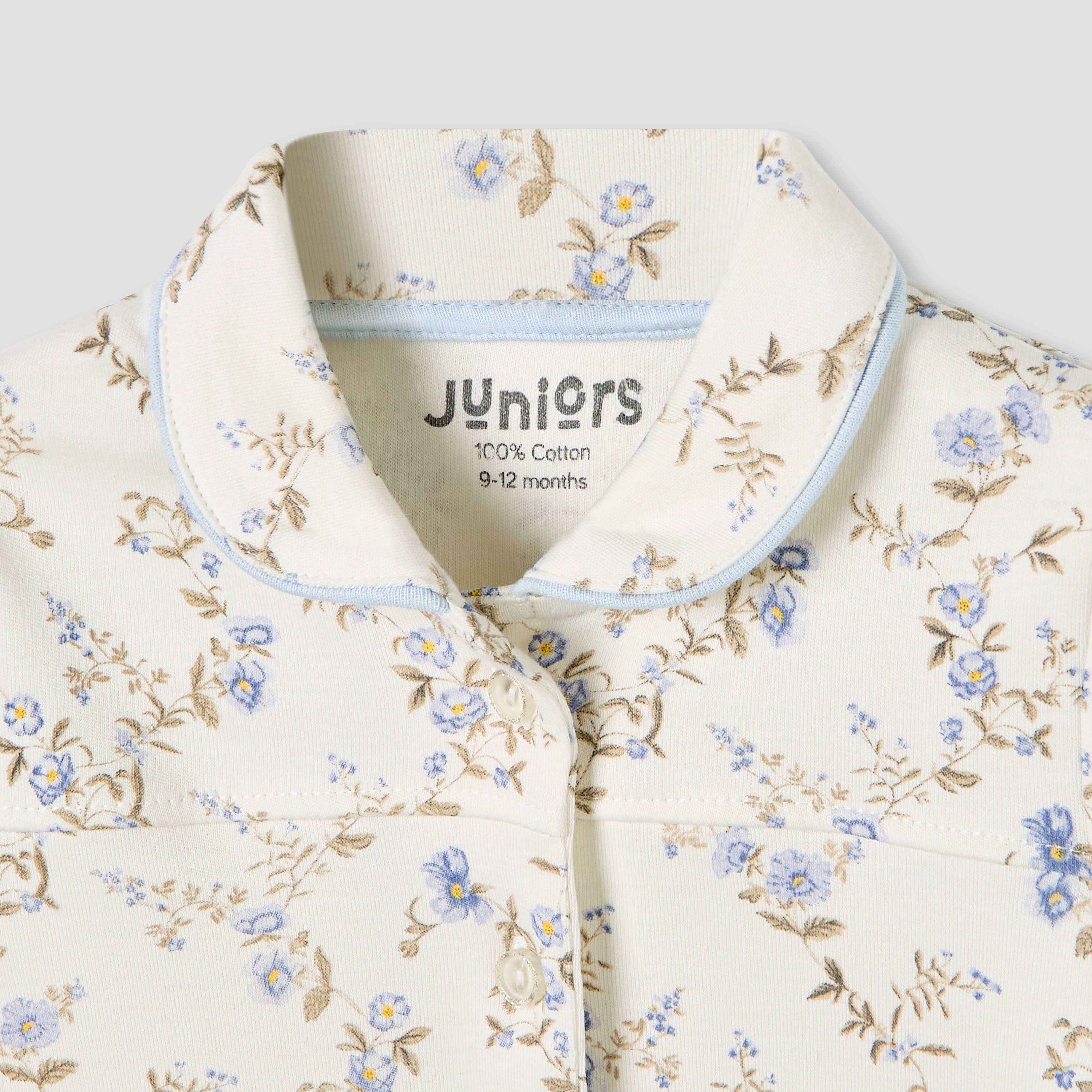 Juniors Pyjama Set with Floral Print - Cotton - Long Sleeves - Collar
