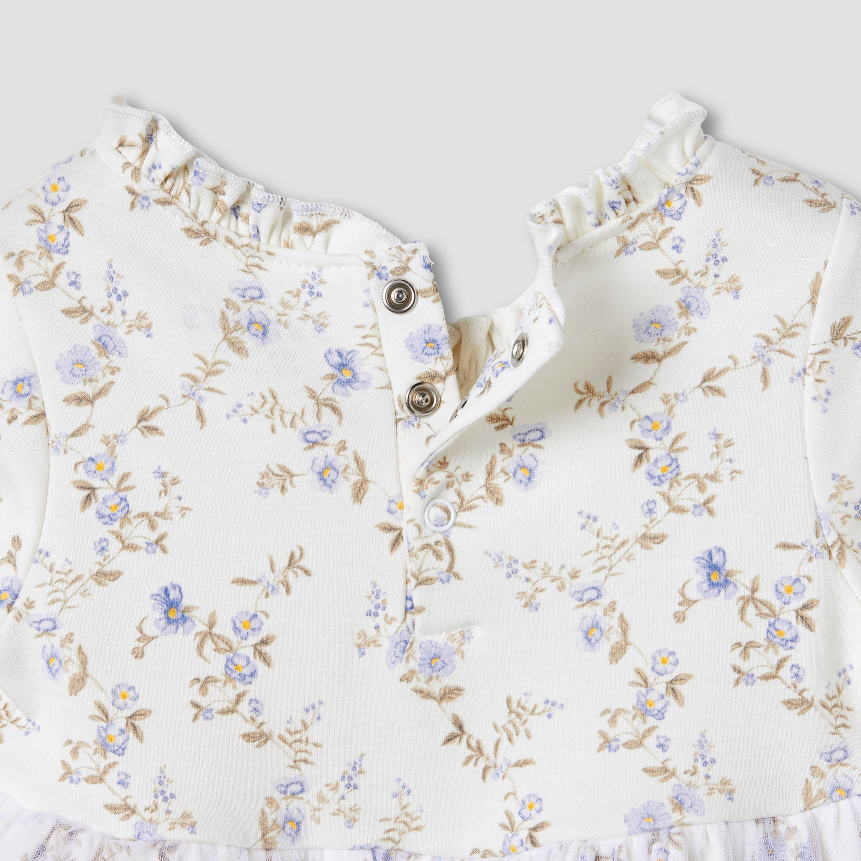 Juniors Girls Dress with Floral Print - Cotton - Long Sleeves - Round Neck