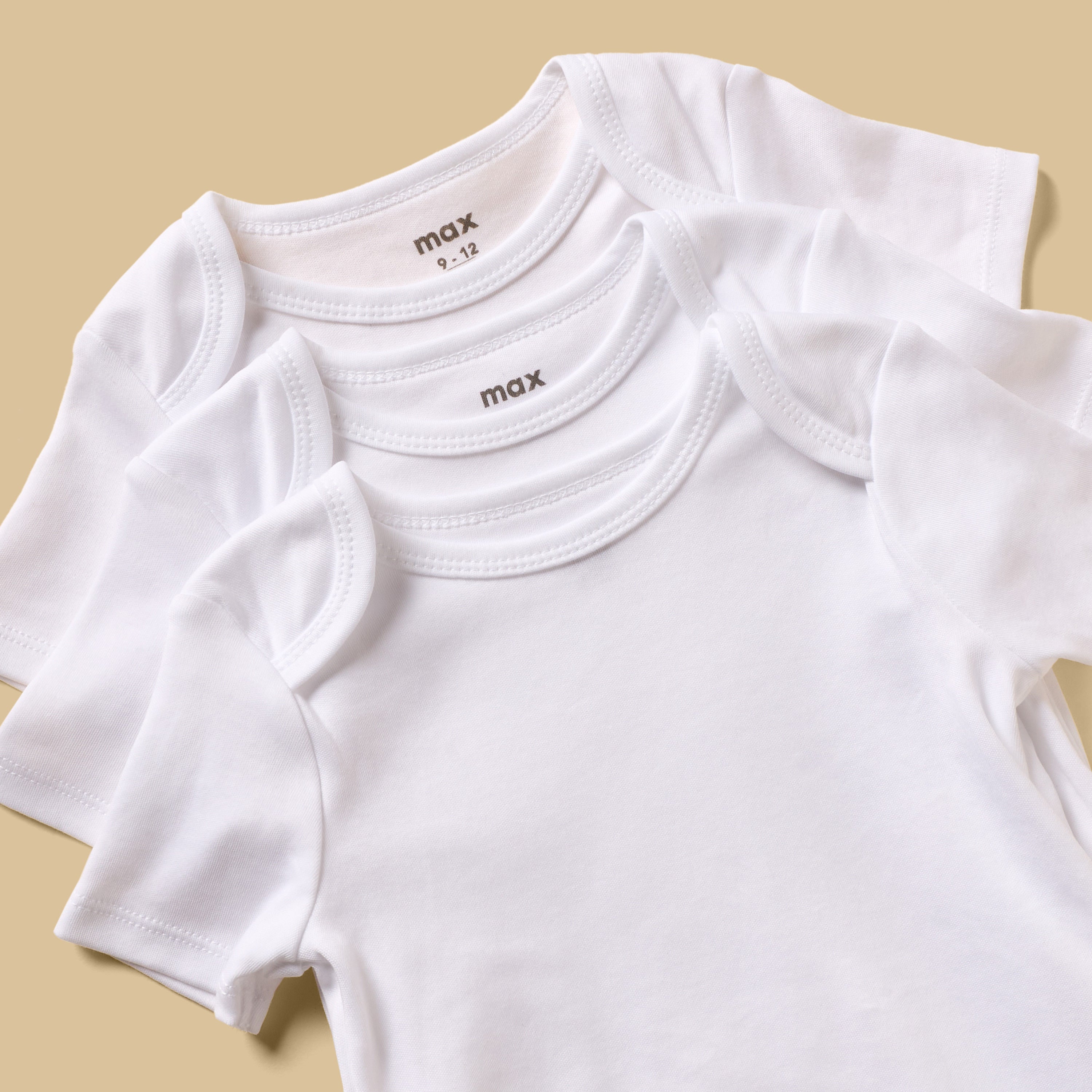 Pack of 3 - Plain BCI Cotton Bodysuit with Short Sleeves