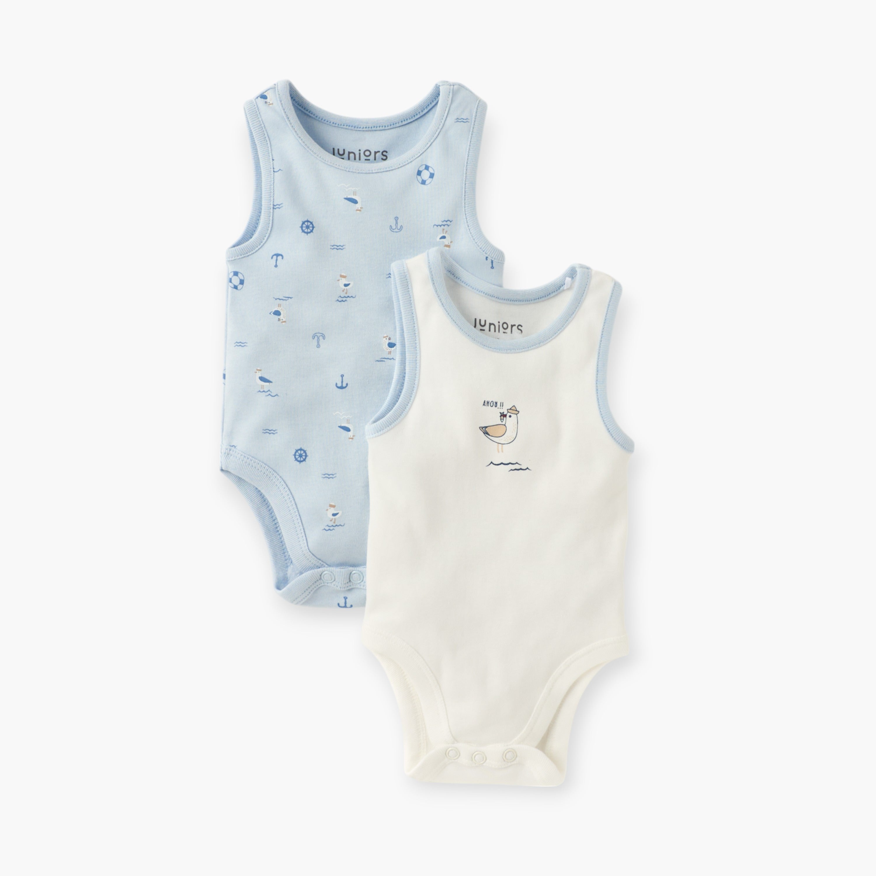 Juniors Printed Sleeveless Bodysuit with Round Neck - Set of 2 - Multicolour / 12-18 mths