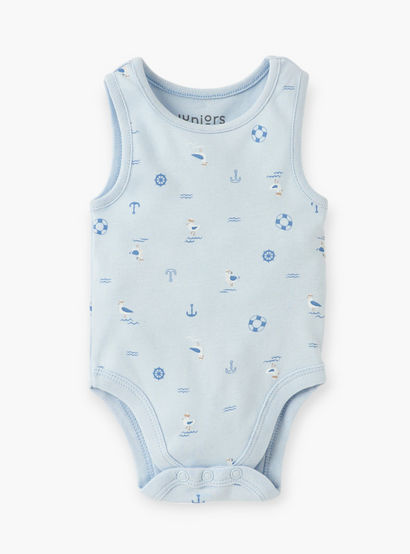 Juniors Printed Sleeveless Bodysuit with Round Neck - Set of 2-baby-boys-clothing-bodysuits-image-2
