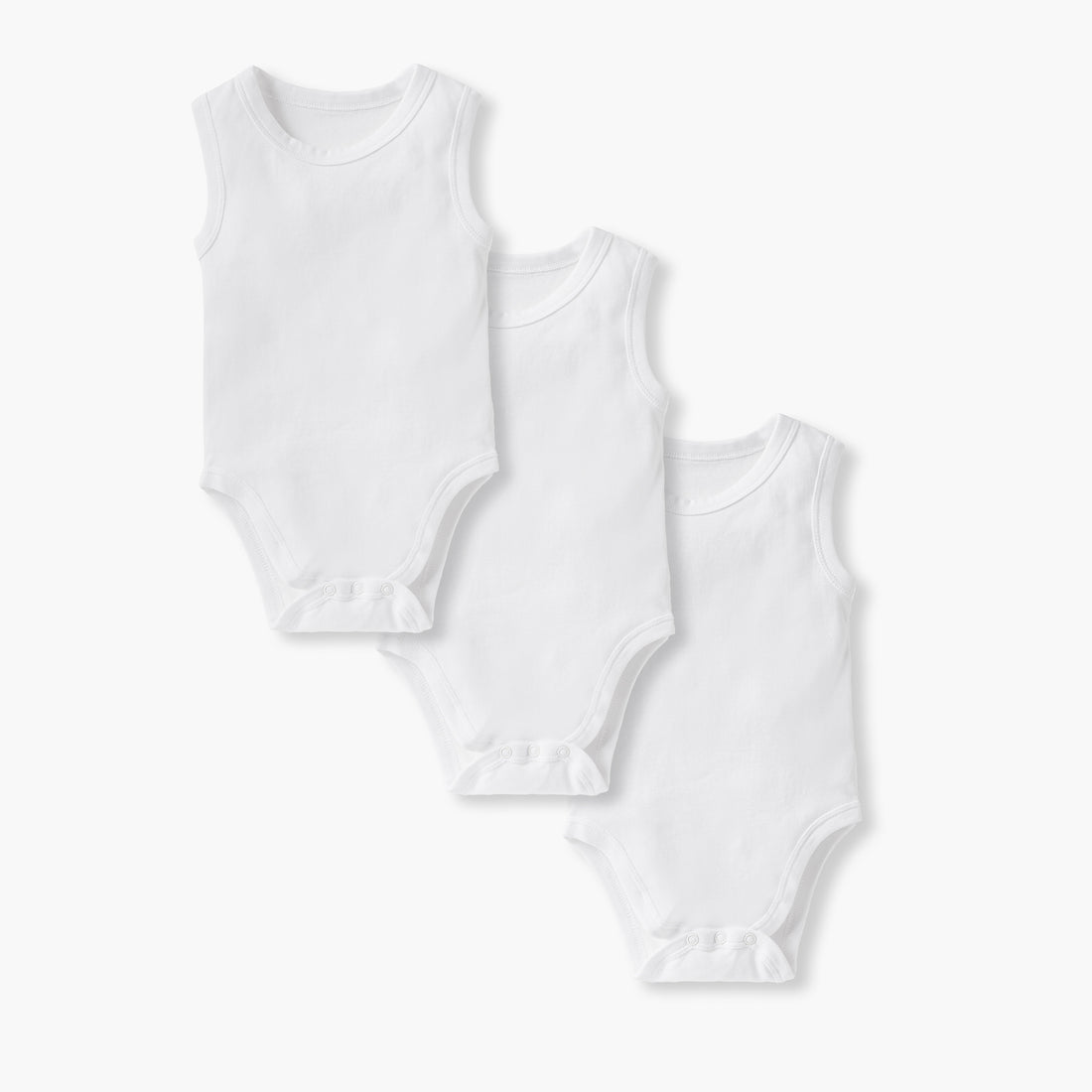 Juniors Solid Sleeveless Bodysuit with Button Closure - Set of 3 - White / 12-18 mths