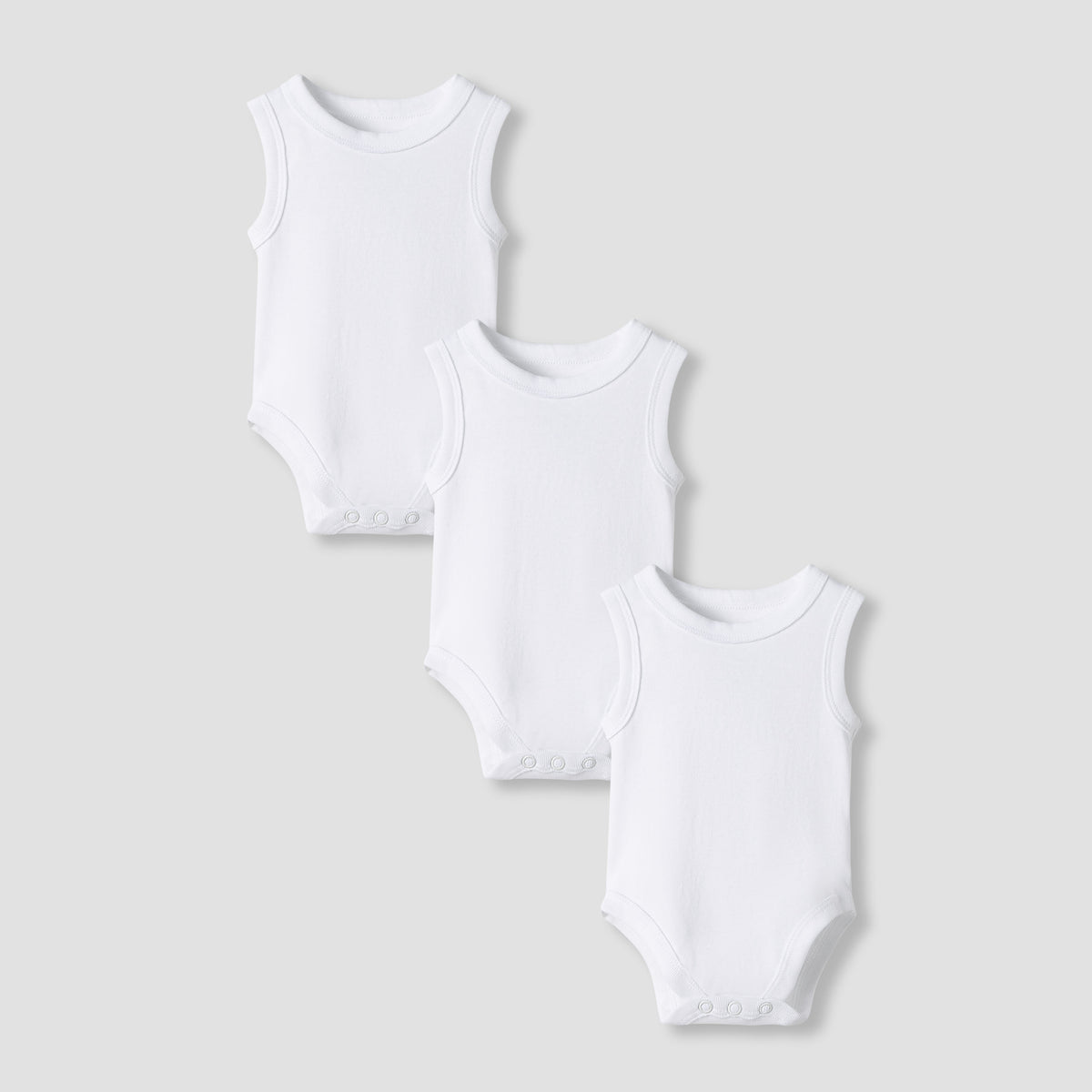 Juniors Solid Sleeveless Bodysuit with Button Closure - Set of 3 - White