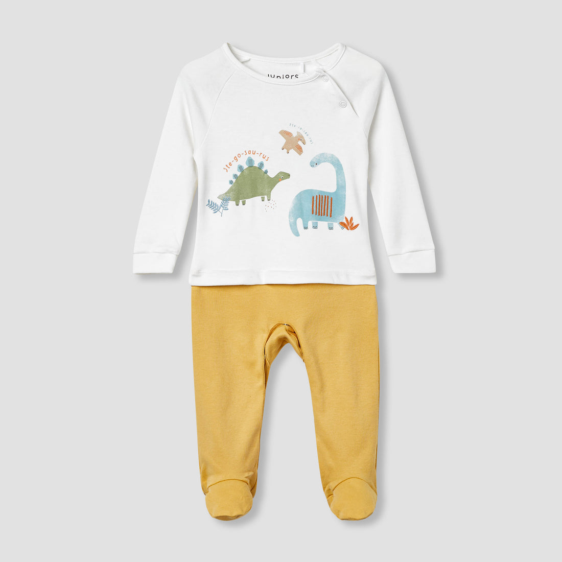 Juniors Dinosaur Print Sleepsuit with Long Sleeves - Yellow / 9-12 mths