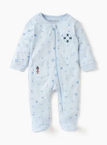 Juniors Graphic Print Closed Feet Sleepsuit with Zip Closure-baby-boys-clothing-nightwear-sleepsuits-image-1