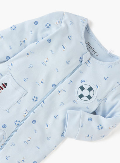 Juniors Graphic Print Closed Feet Sleepsuit with Zip Closure-baby-boys-clothing-nightwear-sleepsuits-image-3