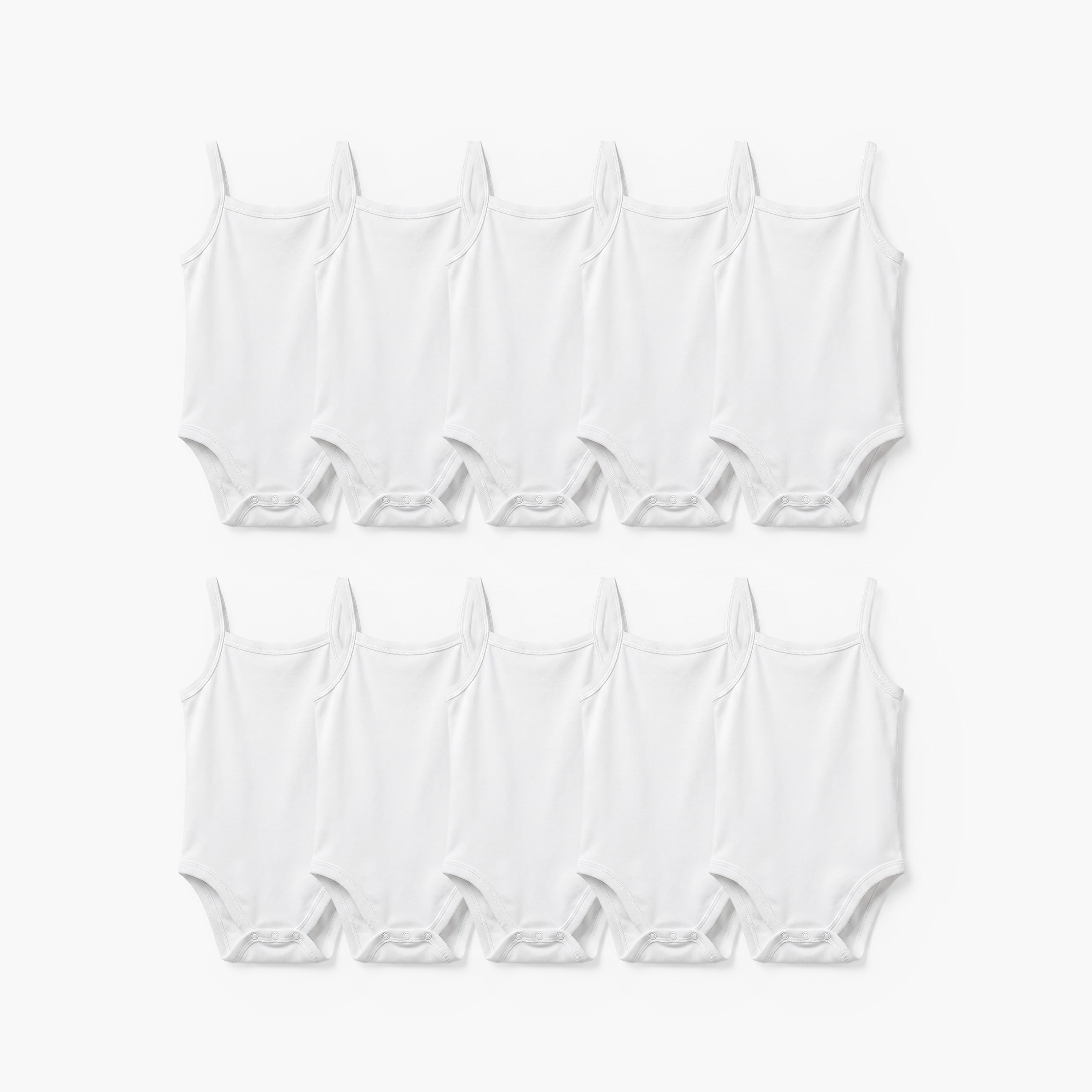 Juniors Solid Strap Sleeves Bodysuit with Snap Button Closure - Set of 10 - White / 12-18 mths