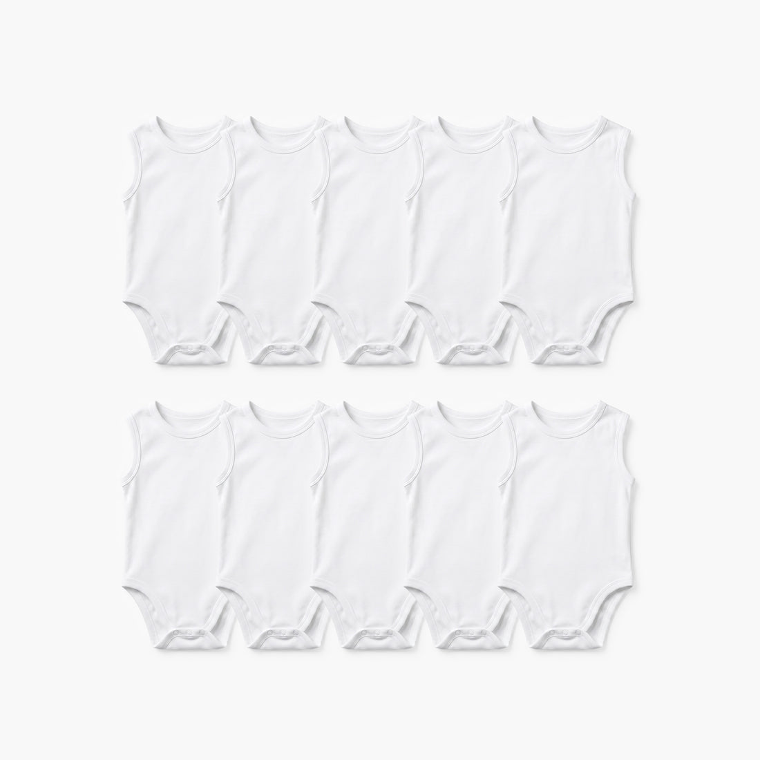 Juniors Solid Bodysuit with Round Neck and Snap Button Closure - Set of 10 - White / 18-24 mths