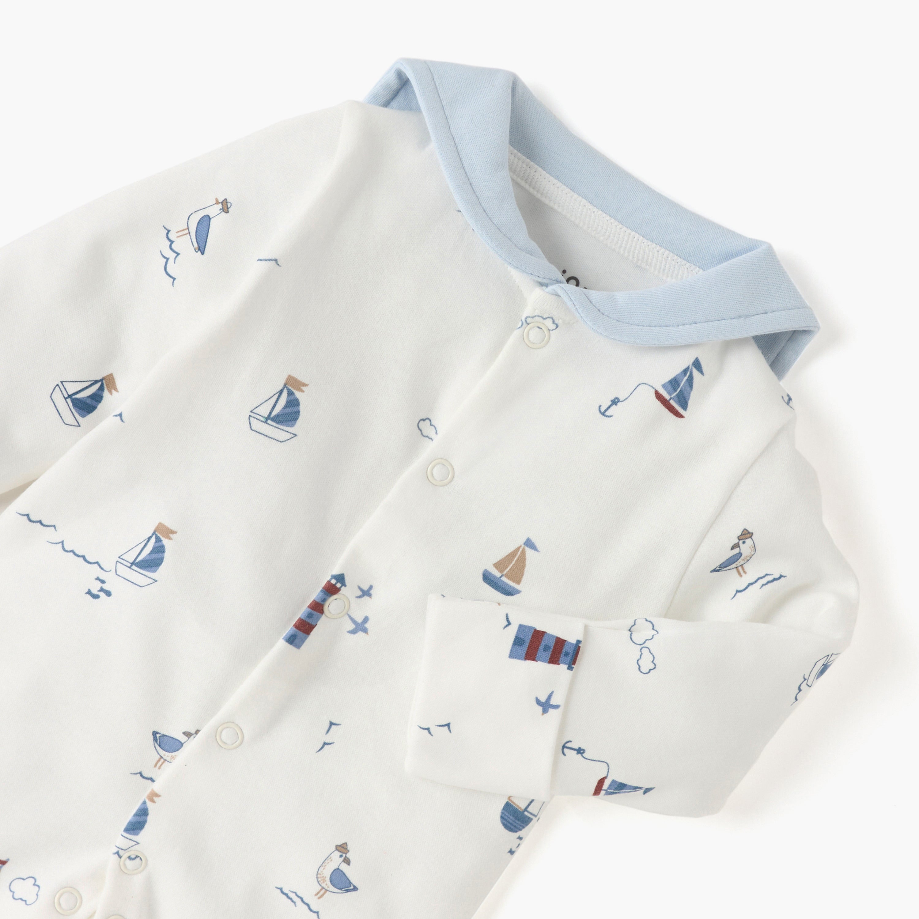 Juniors Nautica Print Closed Feet Sleepsuit with Button Closure