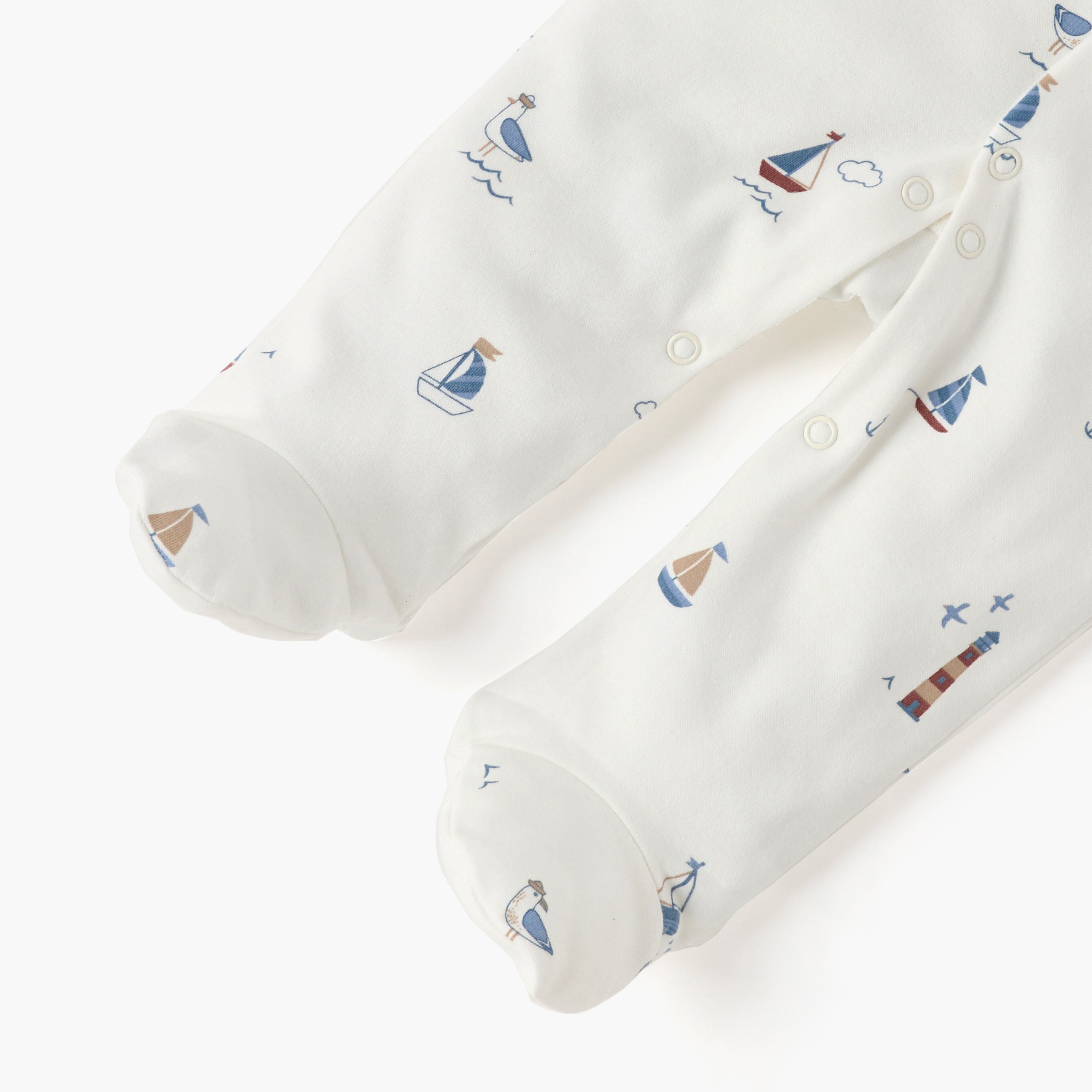 Juniors Nautica Print Closed Feet Sleepsuit with Button Closure