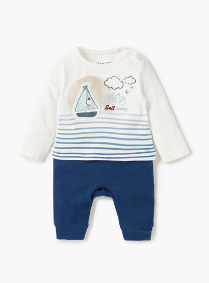 Juniors Embroidered Sleepsuit with Button Closure and Long Sleeves-baby-boys-clothing-nightwear-sleepsuits-image-1