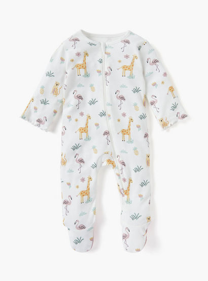 Juniors Printed Sleepsuit with Long Sleeves and Zip Closure-baby-girls-clothing-nightwear-sleepsuits-image-1
