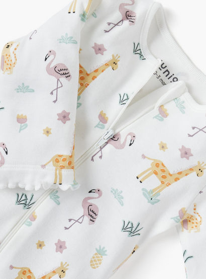 Juniors Printed Sleepsuit with Long Sleeves and Zip Closure-baby-girls-clothing-nightwear-sleepsuits-image-3