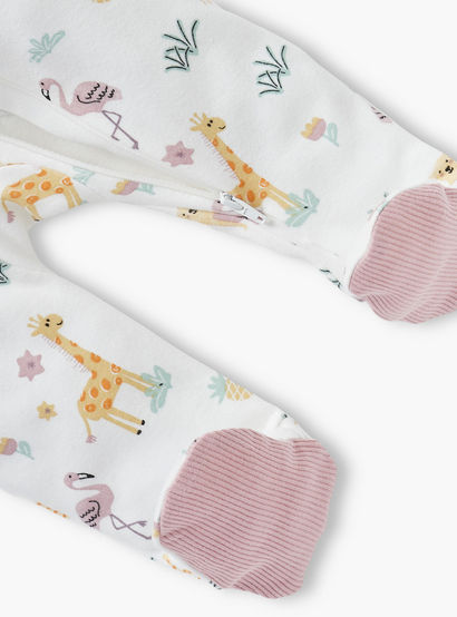 Juniors Printed Sleepsuit with Long Sleeves and Zip Closure-baby-girls-clothing-nightwear-sleepsuits-image-4