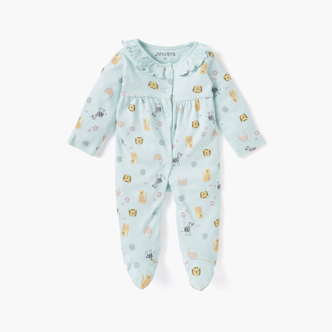 Juniors Printed Sleepsuit with Long Sleeves and Zip Closure - Green / 9-12 mths